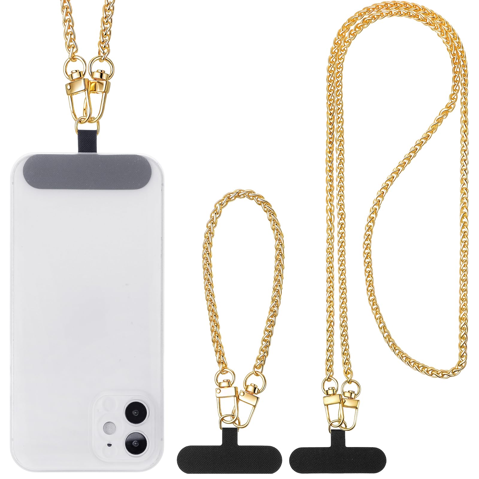 Canlierr 2 Pack Phone Chain Crossbody Phone Strap Lanyard Metal Neck Wrist Bracelet Chain Charm with Tether Tab for Women(Dark G