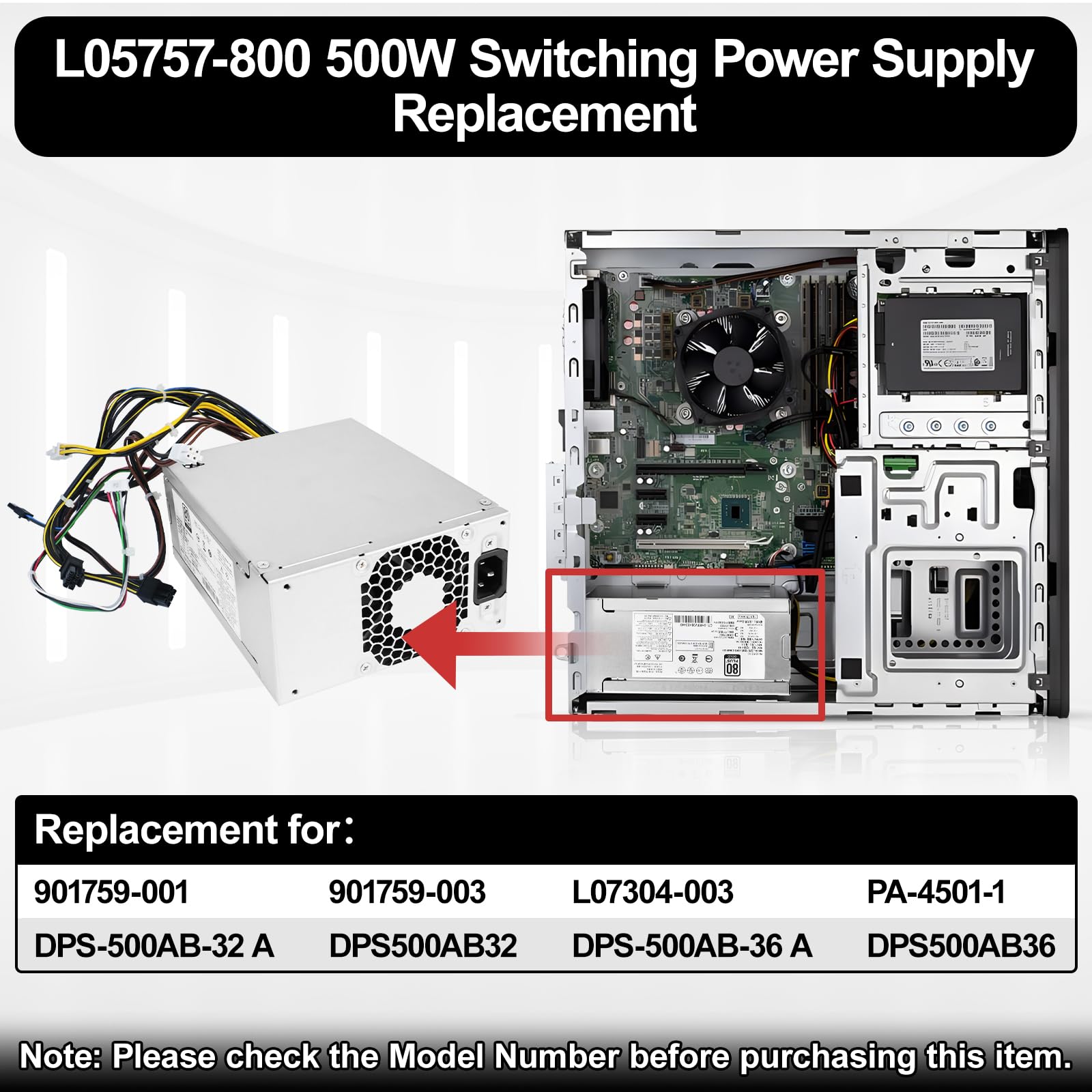 Lxun Upgraded L05757 800 500W Switching Psu Power Supply Compatible With Hp Elitedesk Z2 G4 800 880 600 G3 G5, Model L05757 800