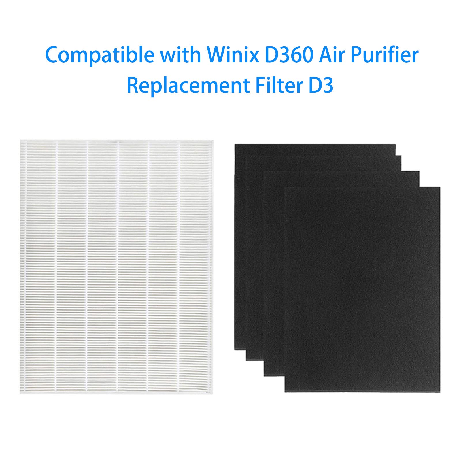 BLUTENET D3 Filter Replacement for Winix D360 Air Purifier - 5 Piece Set, Activated Carbon & True HEPA, 1 Pack D360 Filter