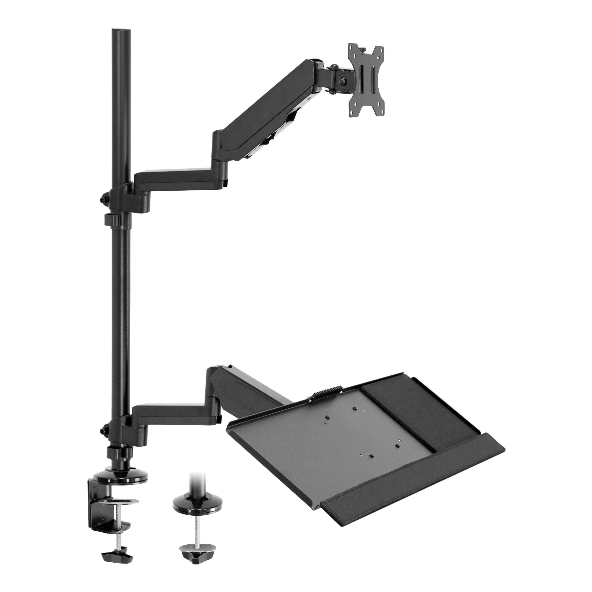 MOUNT IT! Sit Stand Monitor Desk Mount [Fits 32' Screens] Height Adjustable, Full Motion Articulating Arm with Keyboard Tray and Cable Management (Black)