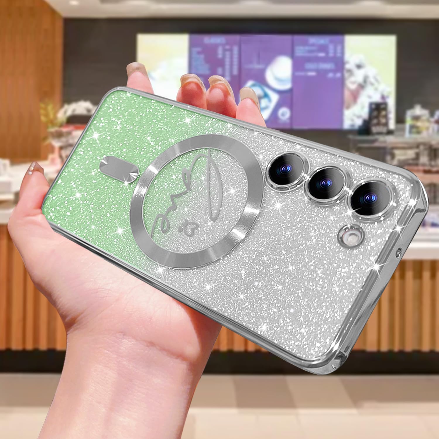 Zonrw For Samsung Galaxy S23 Case Magnetic,For Women Girl Soft Cute Luxury Love Heart Plating Bling Gradient Glitter Phone Case