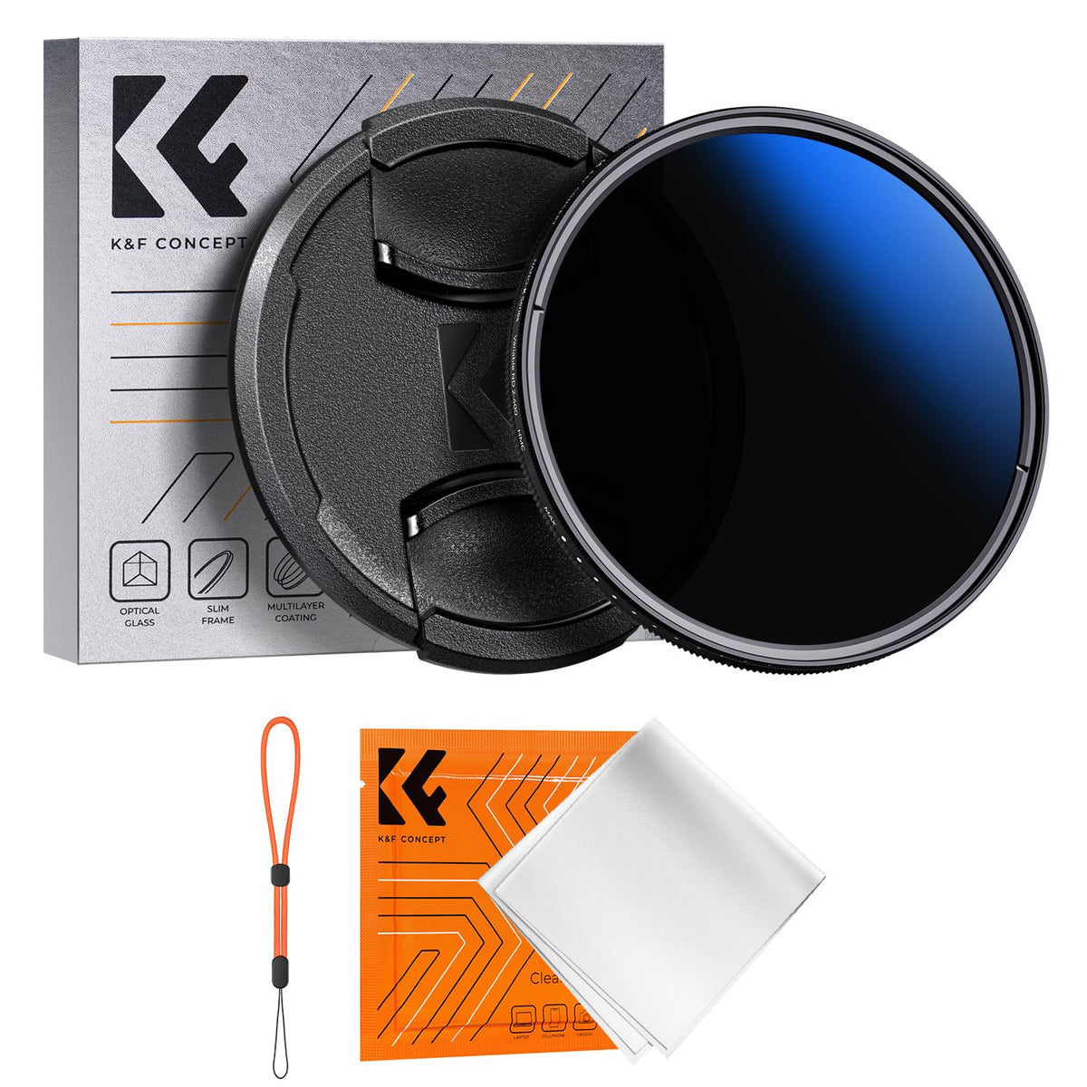 K&F Concept 49Mm Variable Nd Camera Lens Filter Nd2 Nd400 (1 9 Stops) + Filter Cap + Cleaning Cloth 18 Multi Layer Coatings Adju