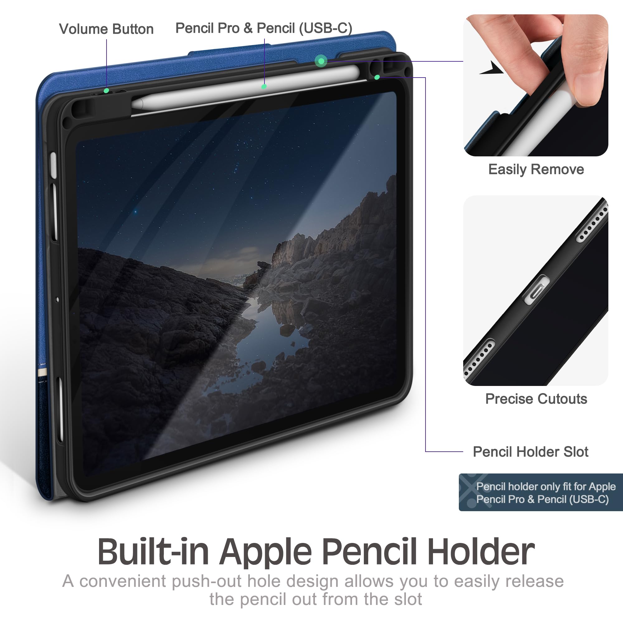 Kingblanc Case For Ipad Air 13 Inch Case (2024, M2) With Pencil Holder Vegan Leather Smart Stand Folio, Auto Wake/Sleep, Multi A