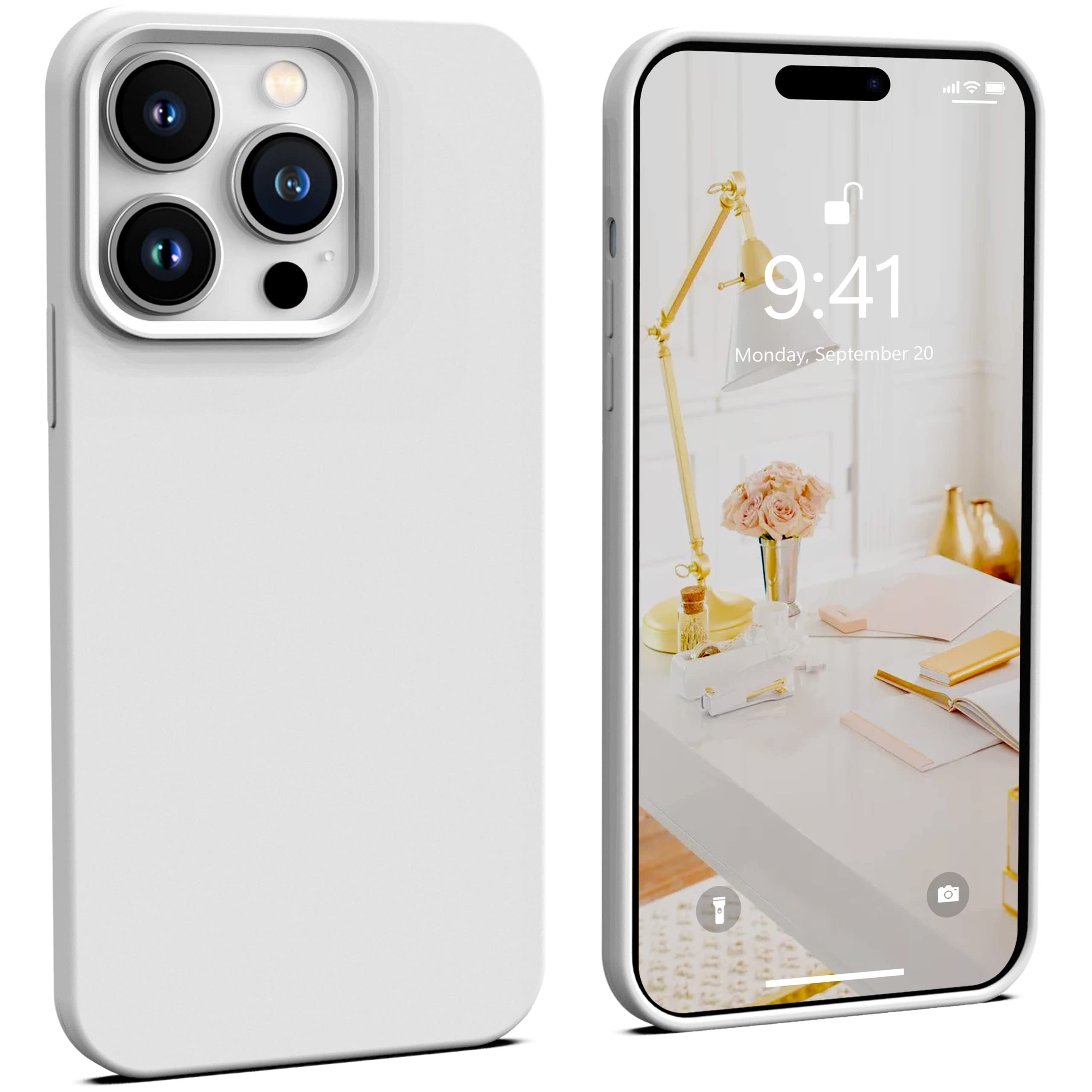 Icesword Iphone 14 Pro Case White (2022), Liquid Silicone Case Phone Cover Slim Protective,Soft Anti Scratch Microfiber Lining,P