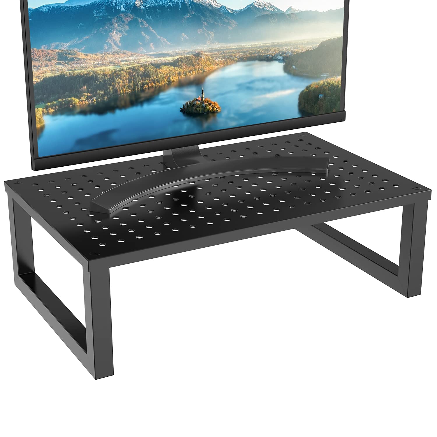 WALI Monitor Stand Riser, Desktop Printer Monitor Stand Riser, with Vented Metal Platform and Underneath Storage (STT004), 1 Pack, Black