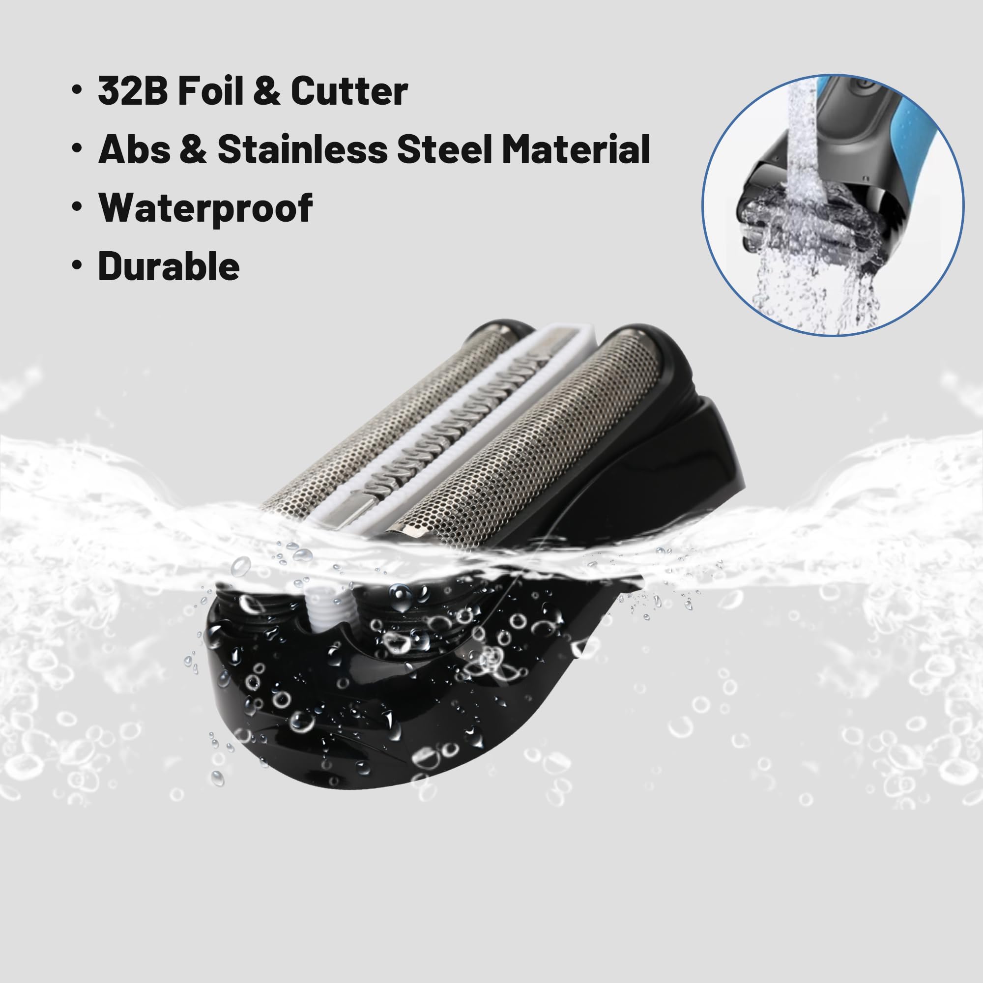 2Pack 32B Series 3 Electric Shaver Replacement Head Accessories For Braun S3 Foil & Cutter Razor Heads, Applicable For Braun S3