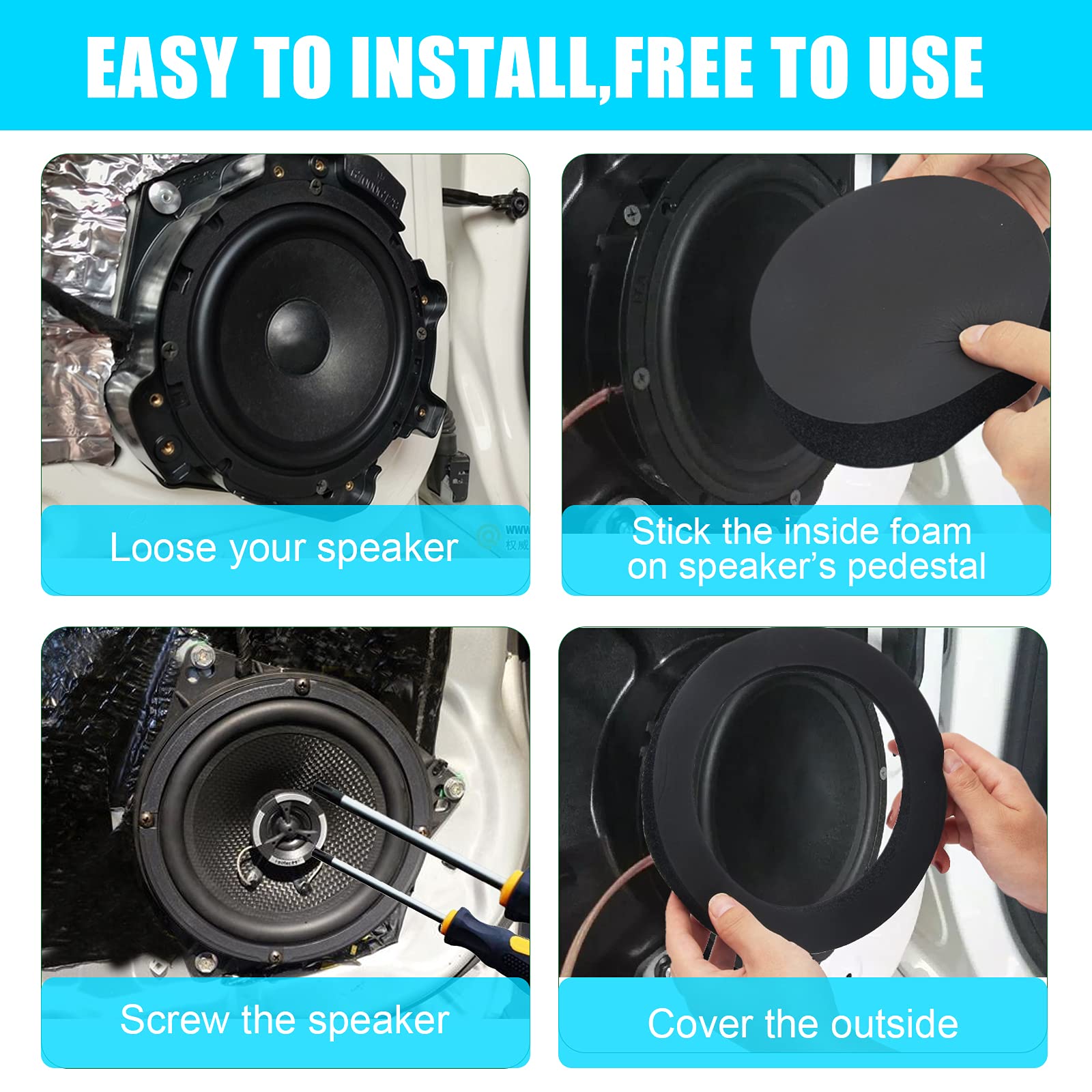 Hoedia 6.5'' Foam Speaker Enhancer System Sponge Kit For Universal Drivers,Self Adhesive Car Door Speaker Foam Rings Enhancer So