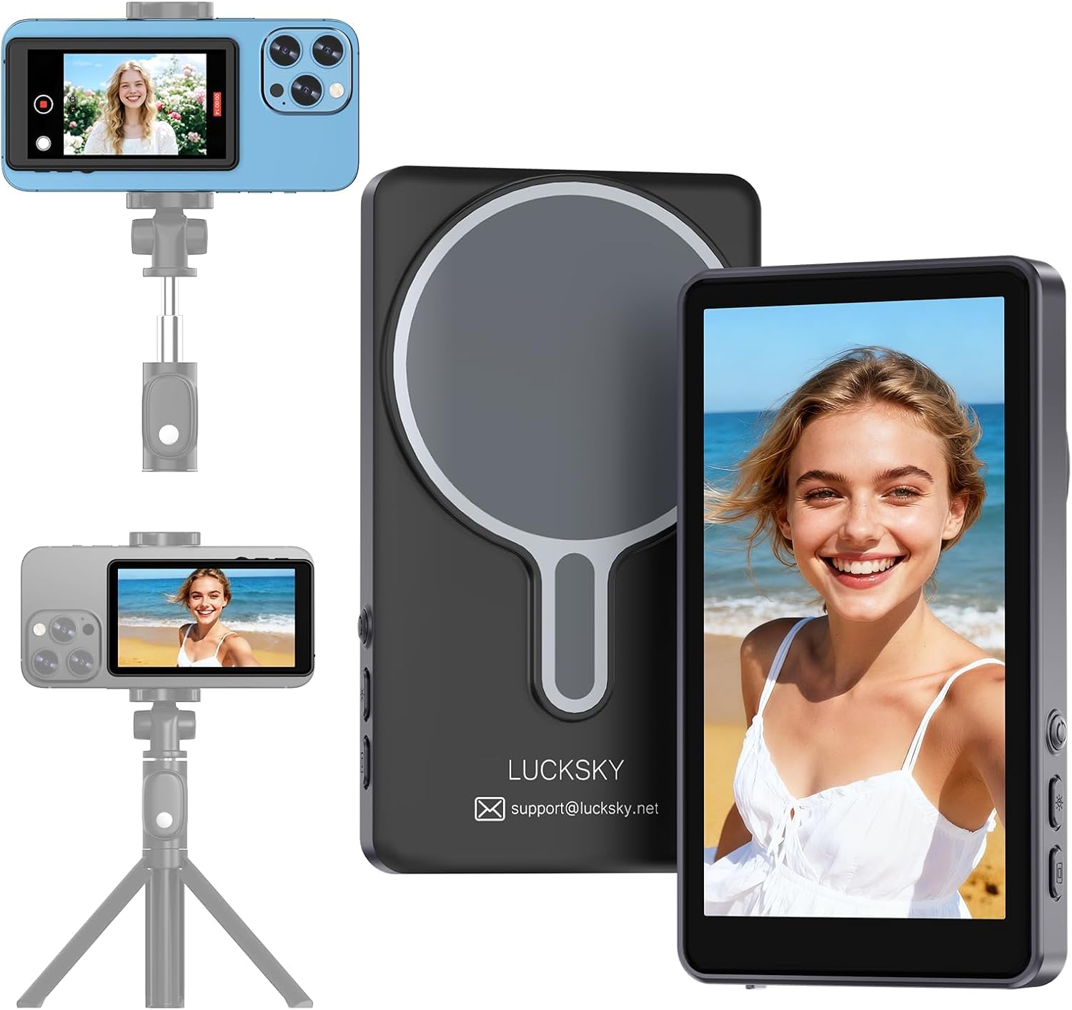 Vlog Selfie Monitor Screen, Vlog Magnetic 4K 30fps Video Recording for iPhone & Android, Wireless Screen Mirroring with Remote C