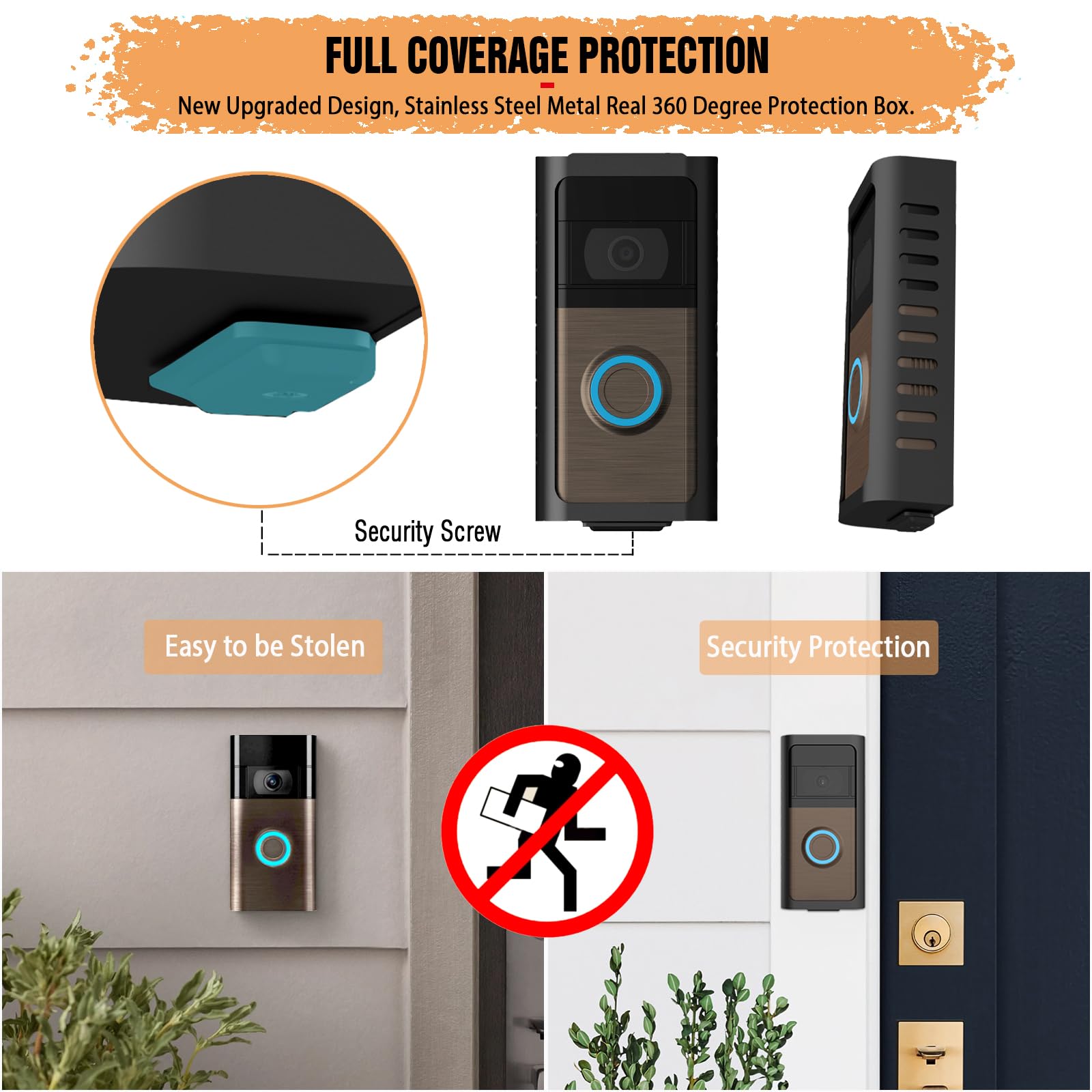 Puuuci No Drill Doorbell Mount For Battery Video Doorbell 2/3/4/(2020 Release)/(2024 Release)/Plus/Pro, Adhesive Steel Metal Doo