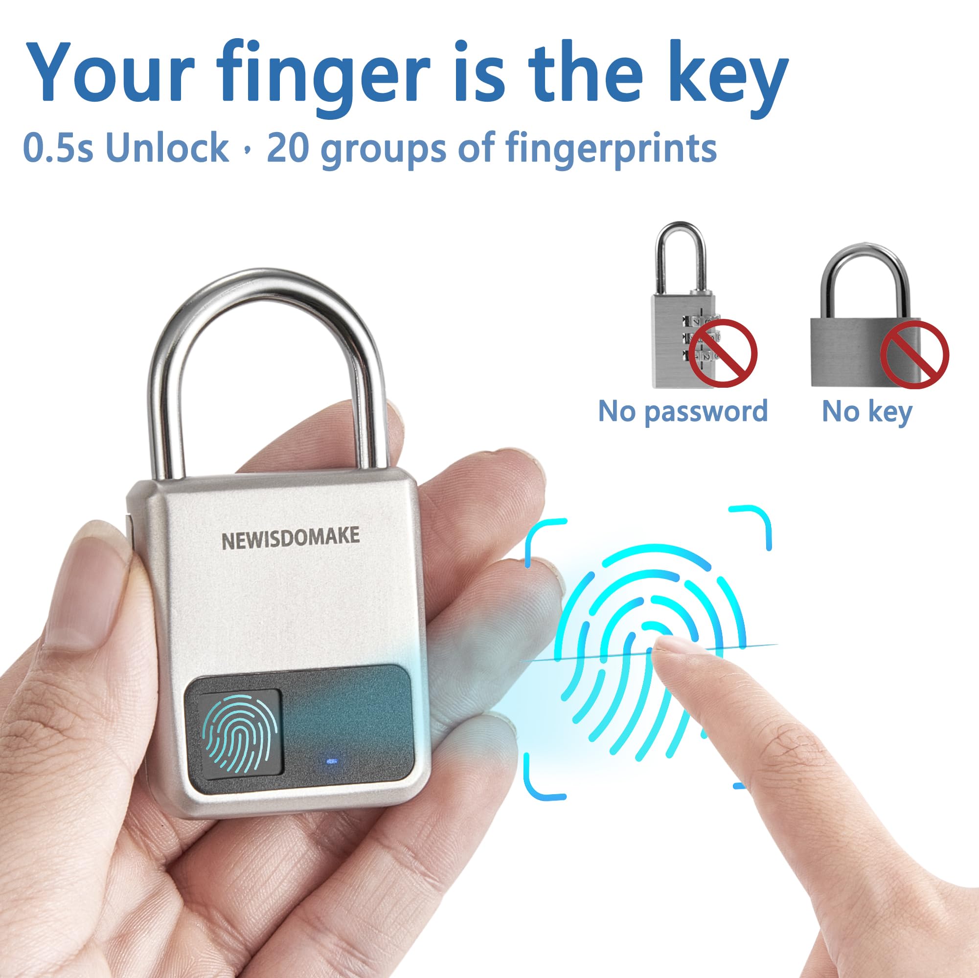 Fingerprint Padlock, Smart Padlock With Usb Charging Support, Fingerprint Lock, Biometric Lock Suitable For Luggage, Bookcase, S