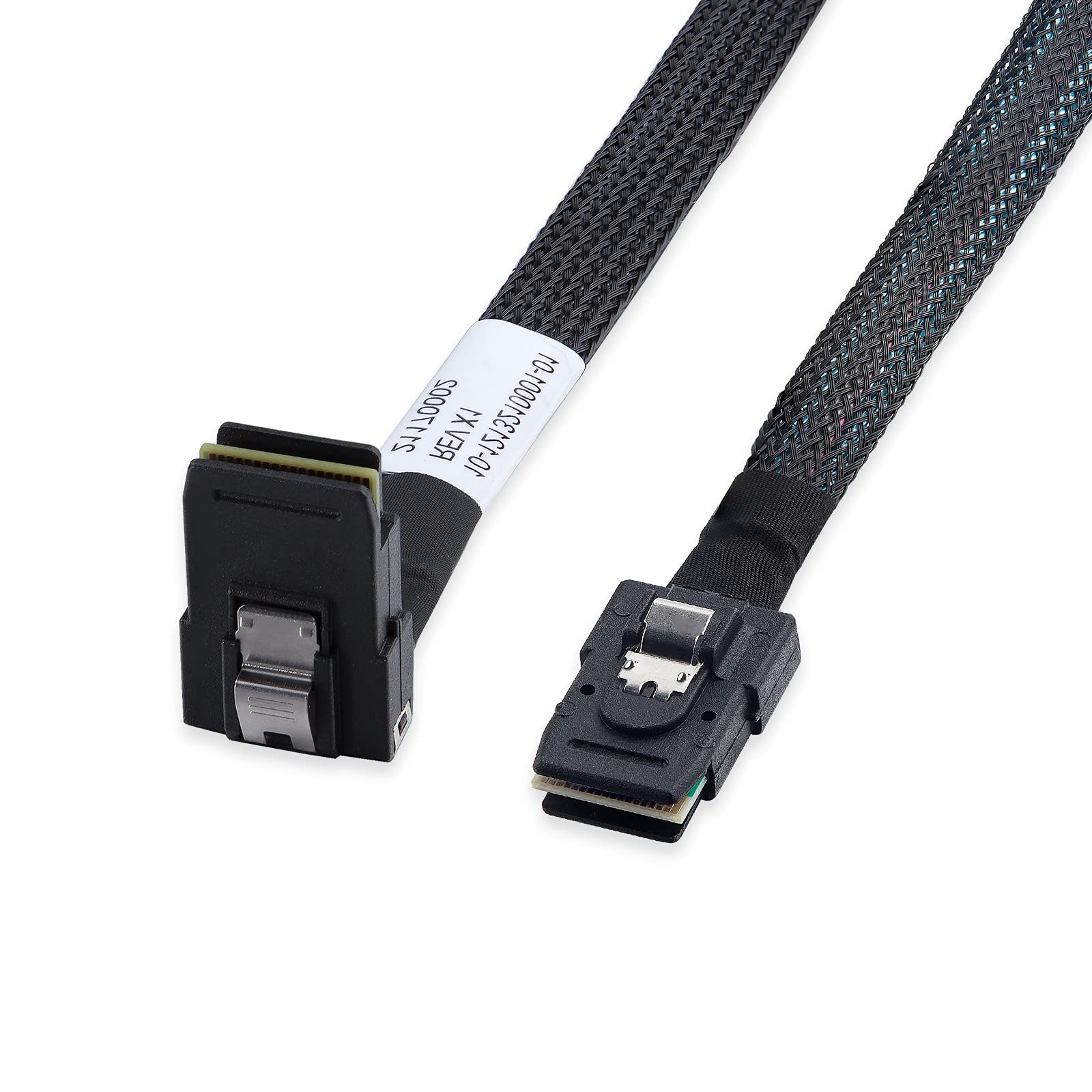 10Gtek# 6G Internal Mini Sas Sff 8087 To Sff 8087 Cable, Straight To Right Angle, 100 Ohms, 0.5 M(1.6Ft)