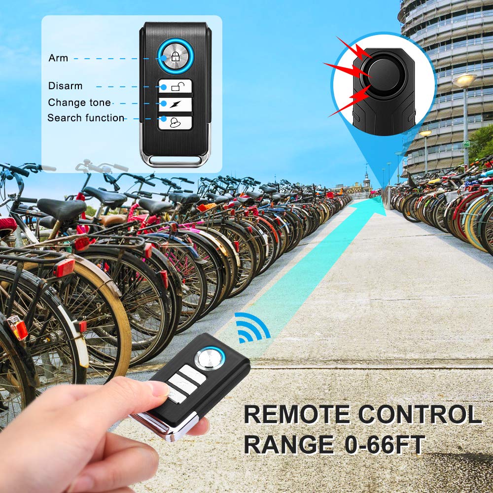 Wsdcam Bike Alarm With Remote 2 Pack, 113Db Wireless Anti Theft Vibration Motorcycle Bicycle Alarm Vehicle Security Alarm System