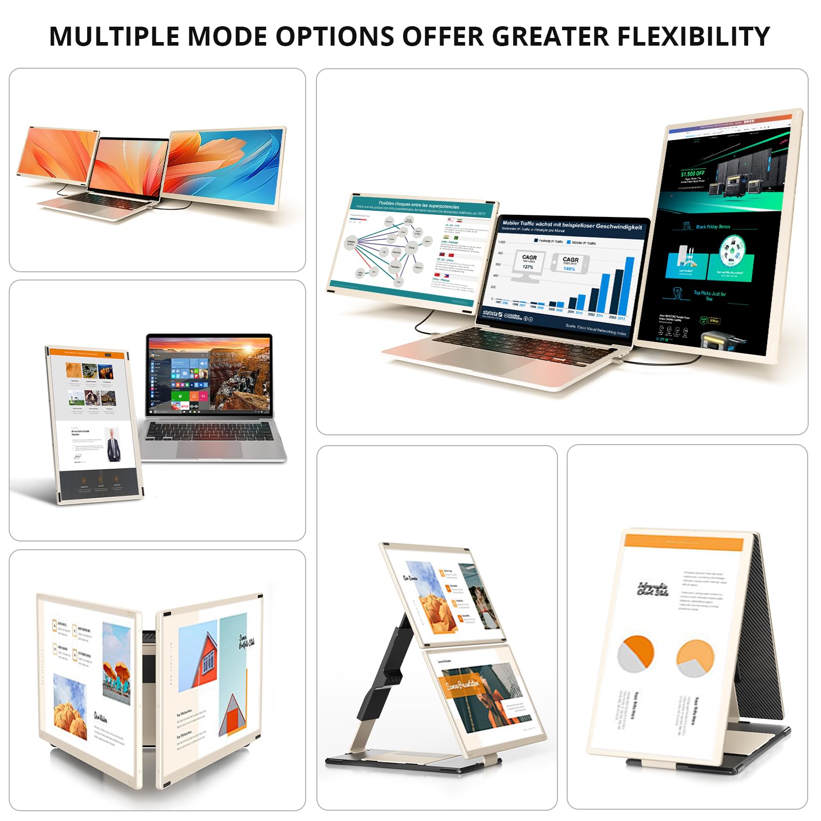 Laptop Screen Extender, 15.6'' Fhd 1080P Ips Triple Portable Monitor Fit For 13 17.3'' Laptop, Build In Stand And Dual Speakers,