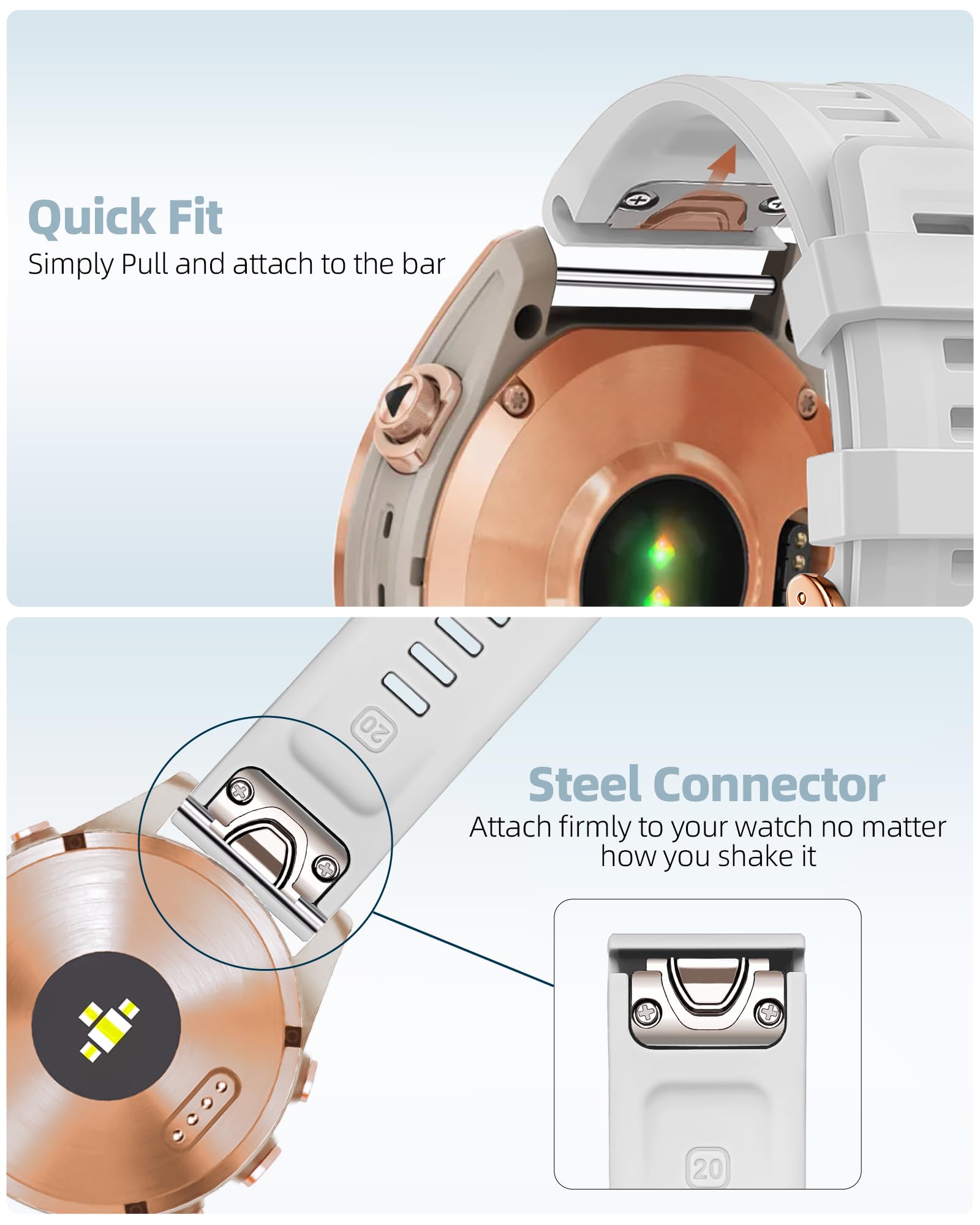 Outvi 20Mm Watch Band For Garmin Fenix 5S Fenix 6S Fenix 7S Pro Soft Silicone With Rose Gold Buckle Quick Fit 20 Bands Replaceme