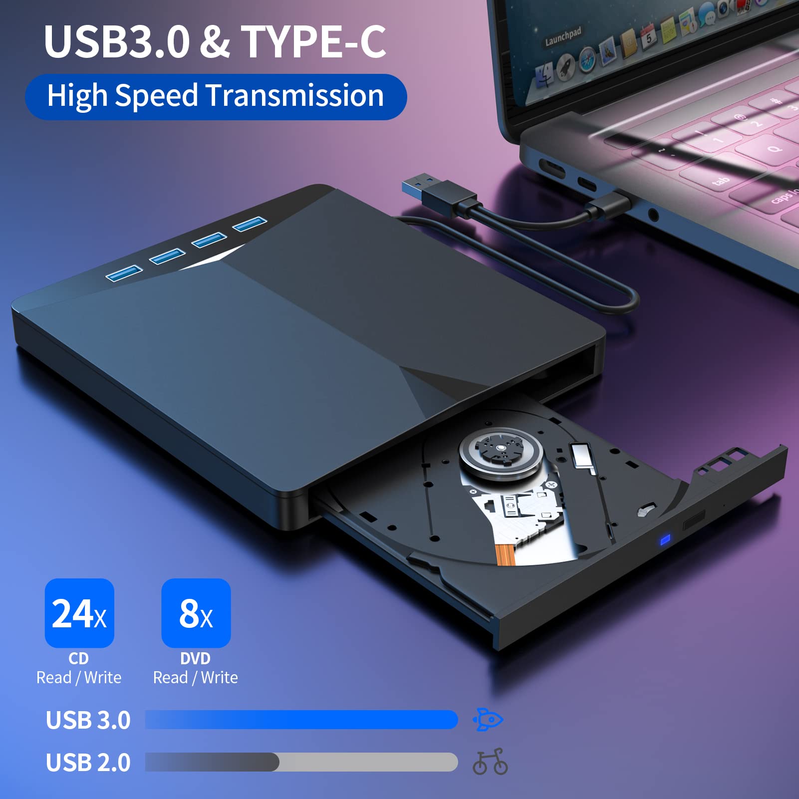 External Cd/Dvd Drive For Laptop, 7 In 1 Usb 3.0 Dvd Player Portable Cd/Dvd Burner, Cd Rom External Dvd Drive For Laptop Compati