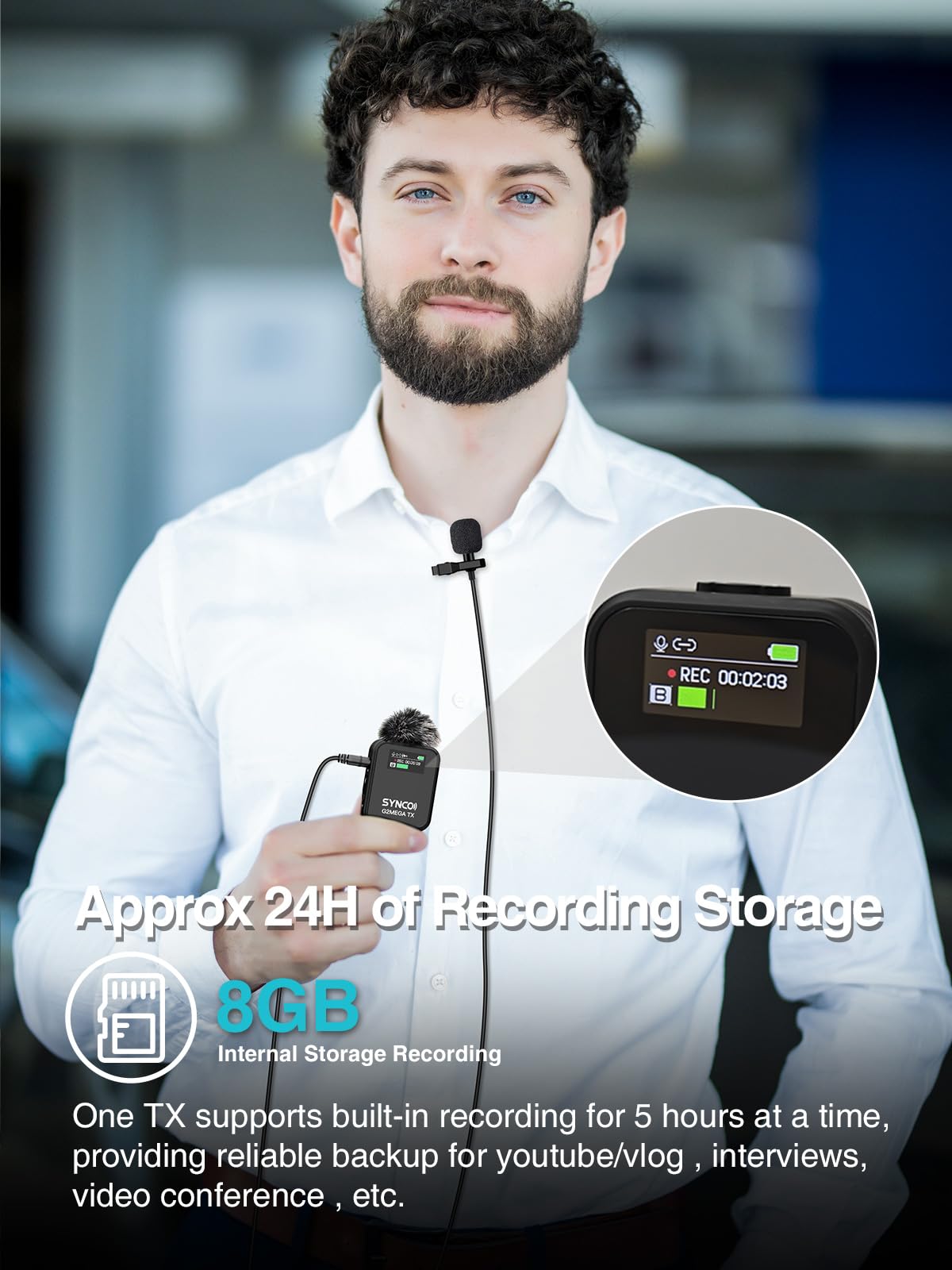 Synco Wireless Microphone System With Charging Case, G2A2 Mega Dual Transmitter 8Gb Storage Of 24H 656Ft Video Recording Streami