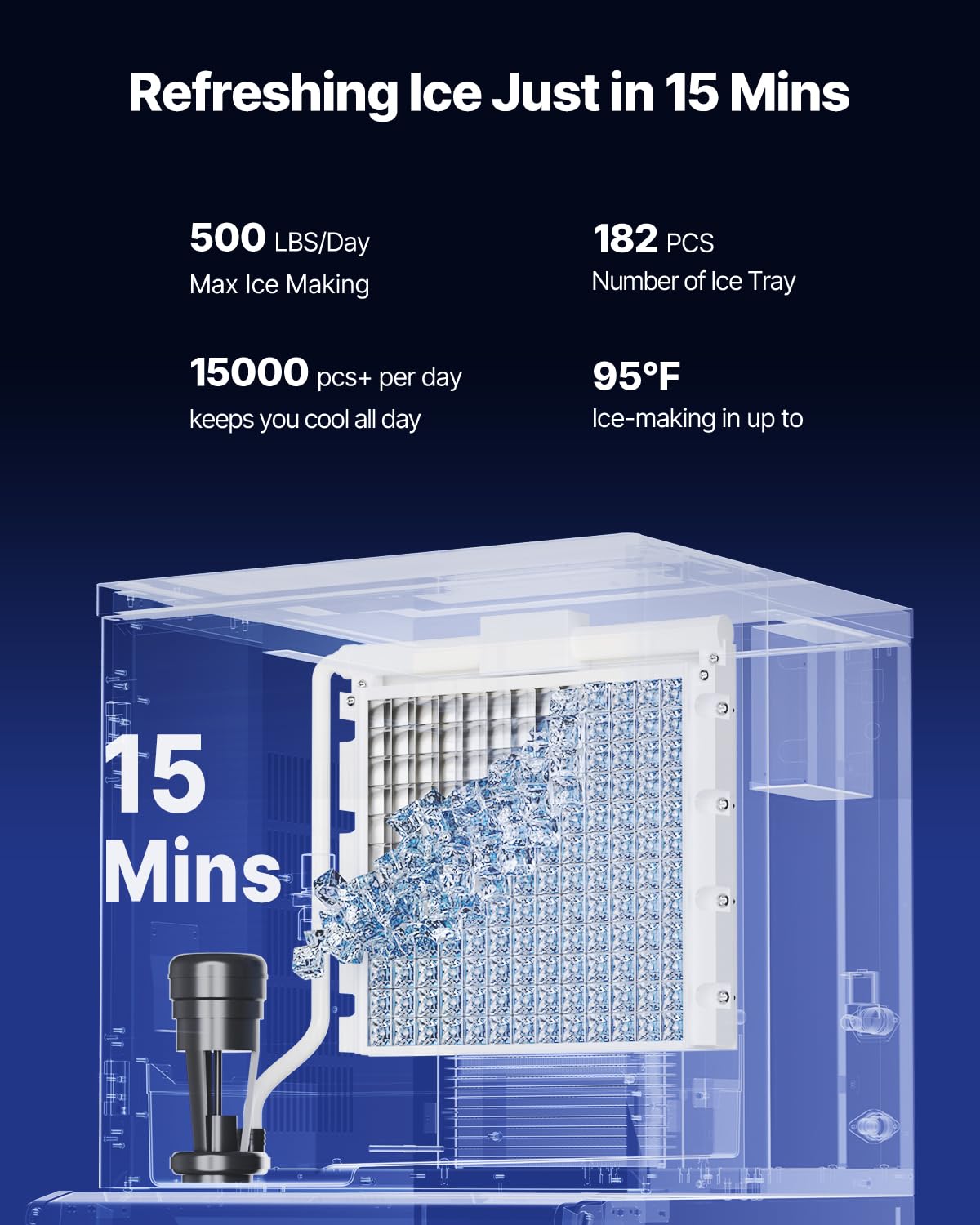 Vevor Commercial Ice Maker, 500 Lbs/Day Ice Maker Machine, 180 Lbs Large Ice Storage Bin With 20 Lbs/Min Automatic Ice Dispensin