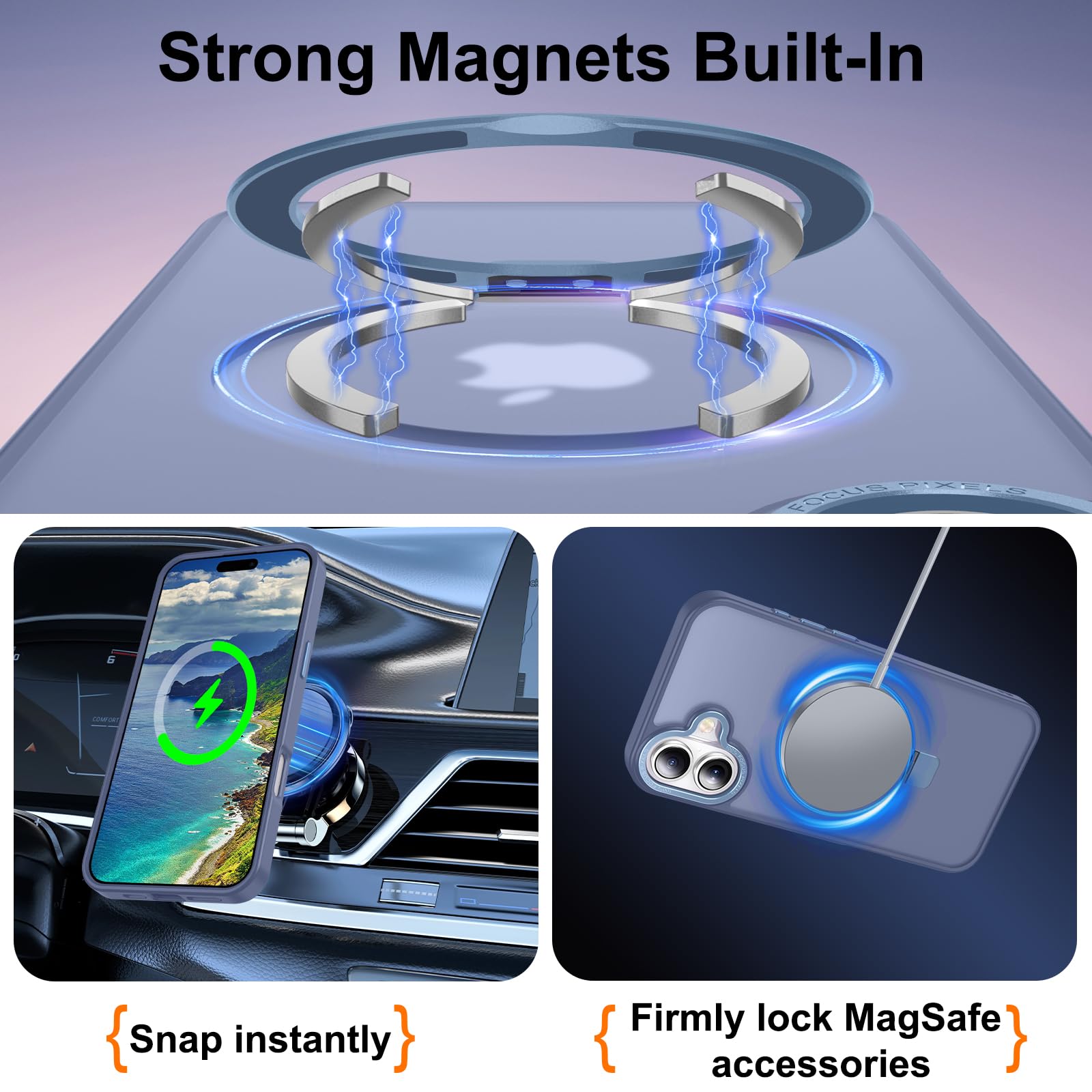 Lufanbis Magnetic For Iphone 16 Plus Case With Ring Stand, [10 Ft Drop Protection] [Velvety Touch] Slim Translucent Matte Back S