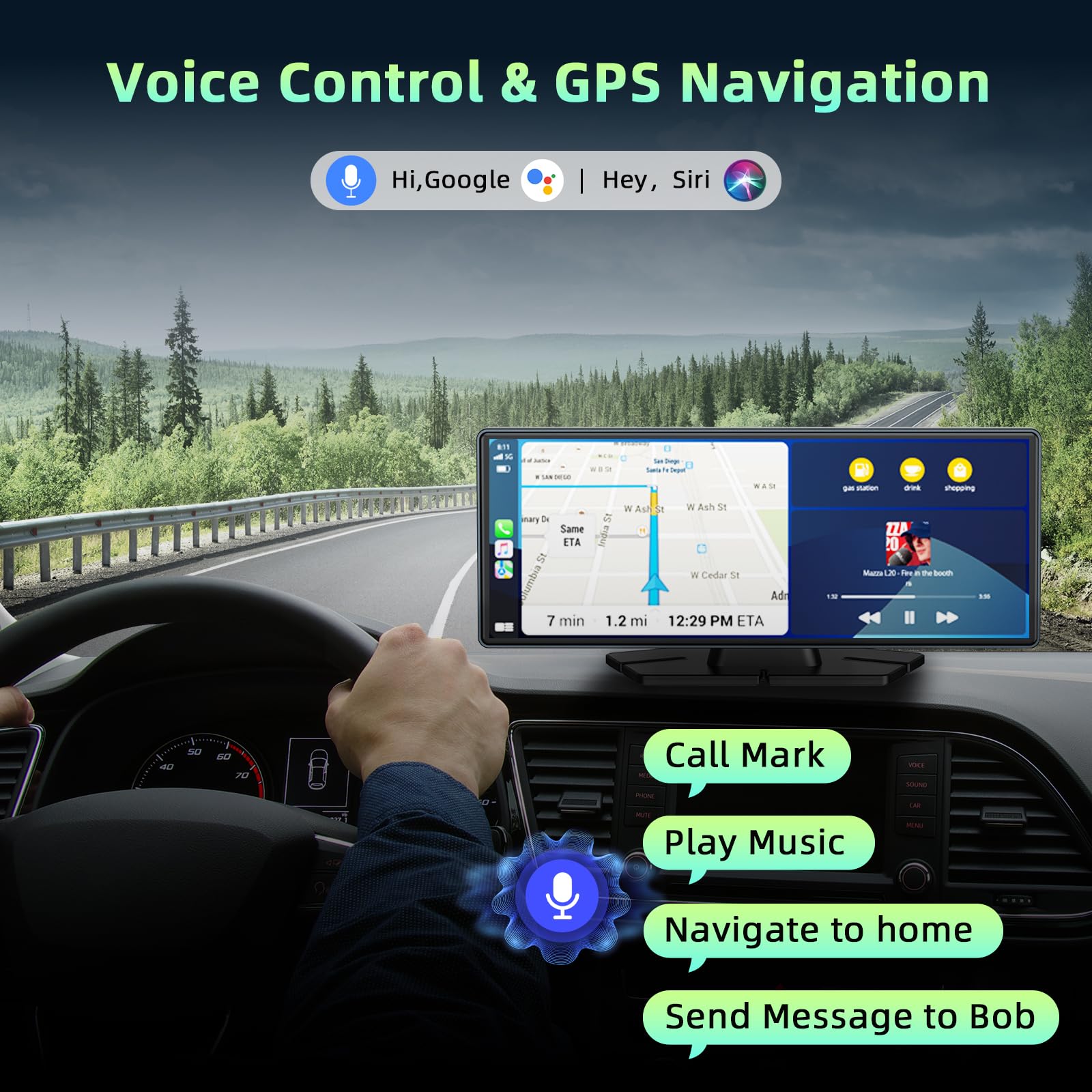 Lamtto 9.26 Inch Wireless Carplay Screen For Car Compatable With Apple Carplay& Android Auto,Portable Car Stereo With Gps Naviga