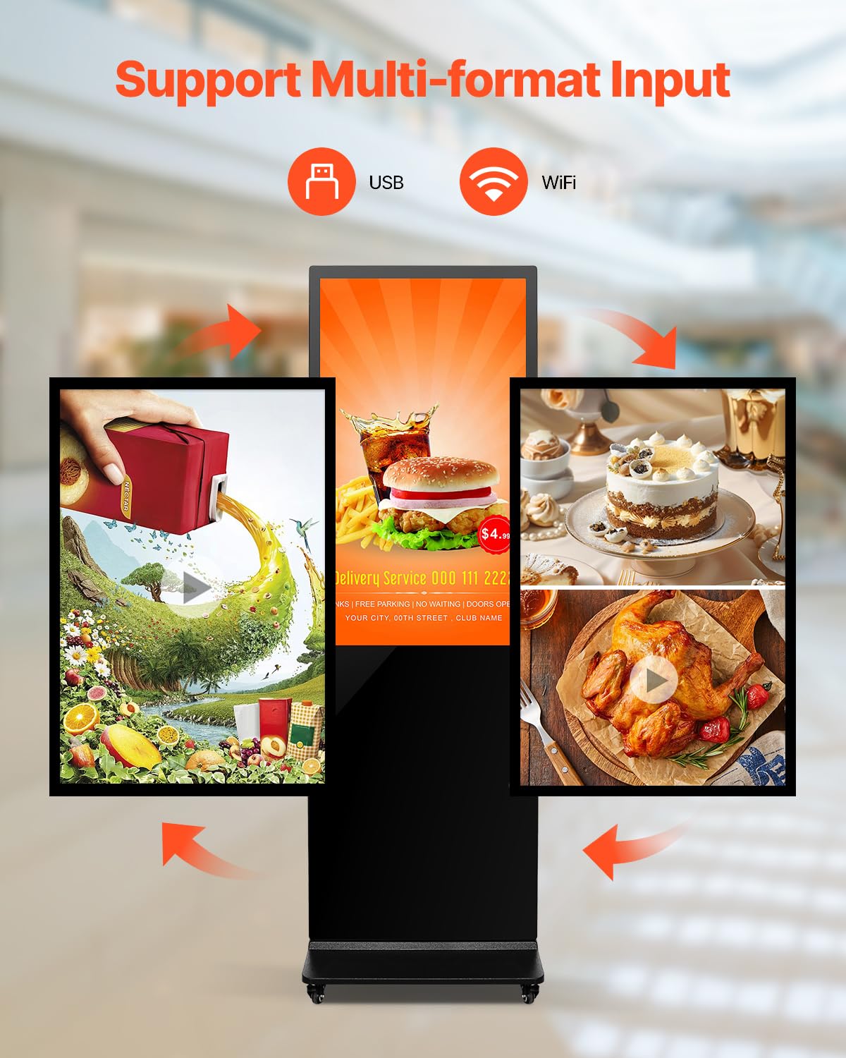 Vevor 43 Inch Digital Signage Display, Touchscreen Digital Kiosk, Indoor Floor Standing Kiosk Display, 2K Uhd Lcd Screen, 2Gb Ra