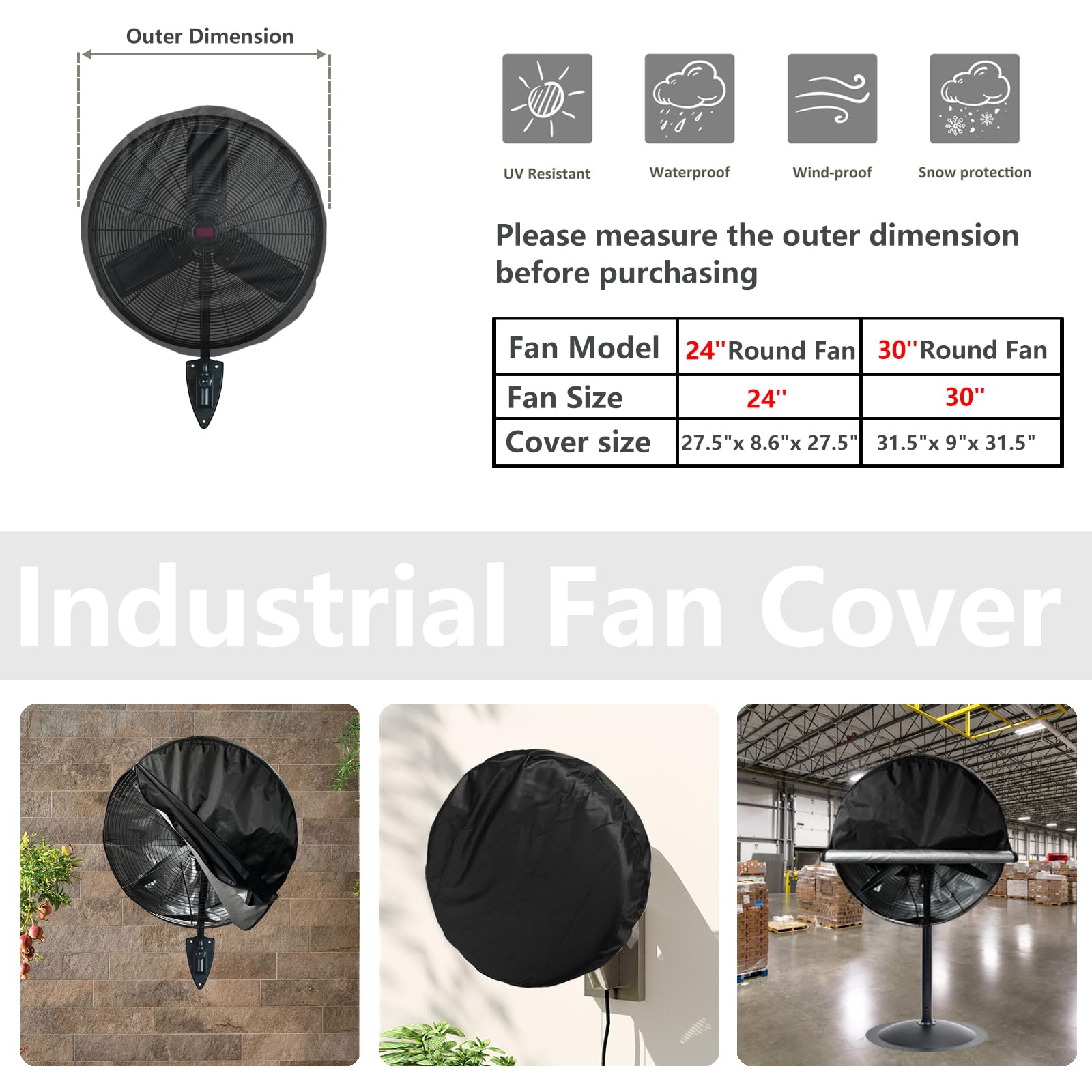 Bitubi Wall Mount Fan Cover,Waterproof Outdoor Fan Covers,Compatible For 30 Inch Industrial Fan And Pedestal Fan,Heavy Duty 600D