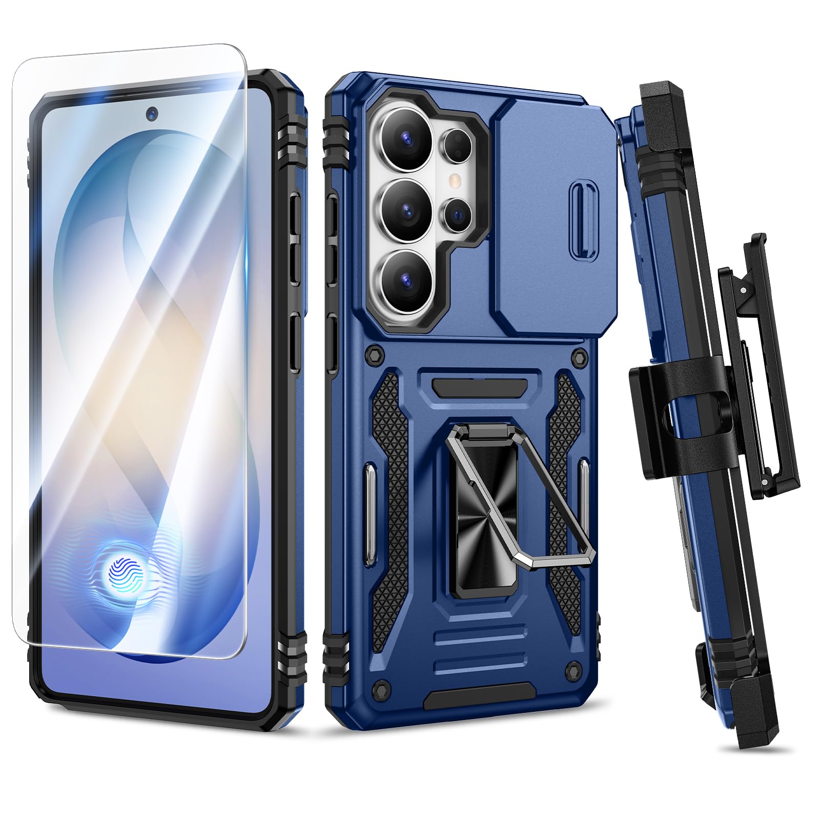 VEGO for Galaxy S26 Ultra Case, with Belt Clip Holster & Slide Camera Protector & Tempered Glass Screen Protector & 360Ring Kick