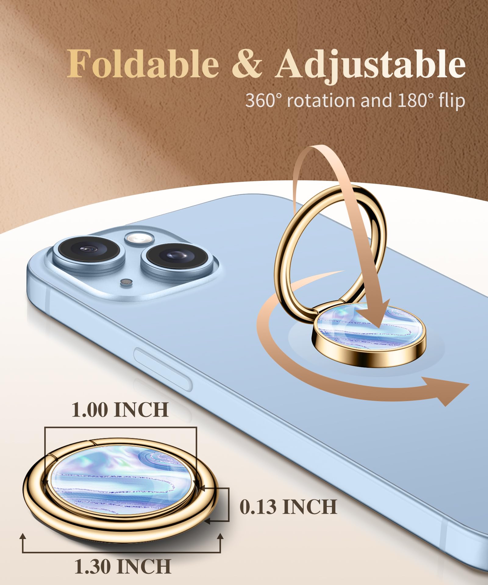 Gviewin Marble Cell Phone Ring Holder, Metal Kickstand Grip For Magnetic Car Mount Compatible With Iphone 15 Pro Max/15 Plus/14/