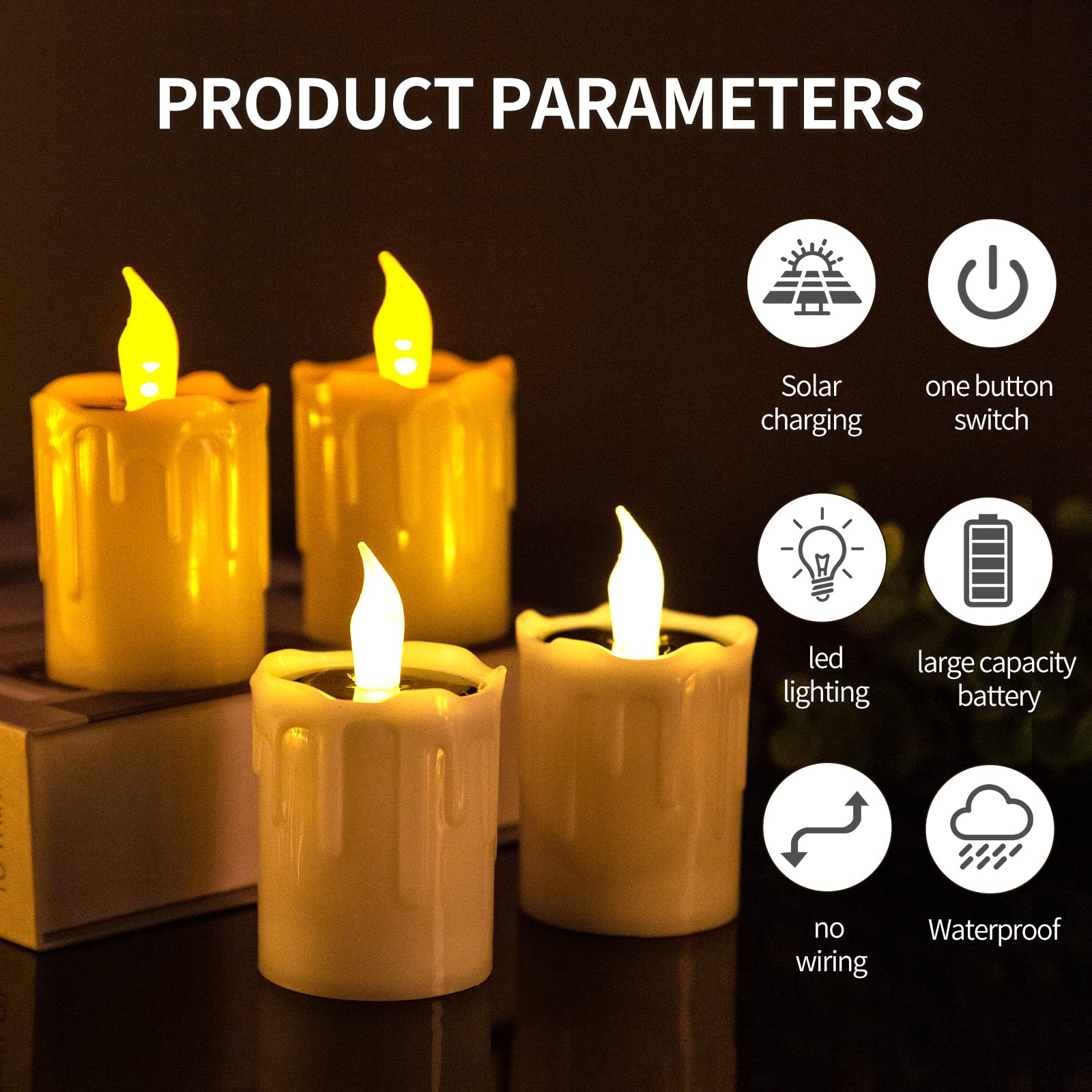 Zhaofubao Solar Candle Light, Warm White Light, Solar Charging Tea Wax Light, 6 Fire Wax Lights, Suitable For Weddings, Valentin