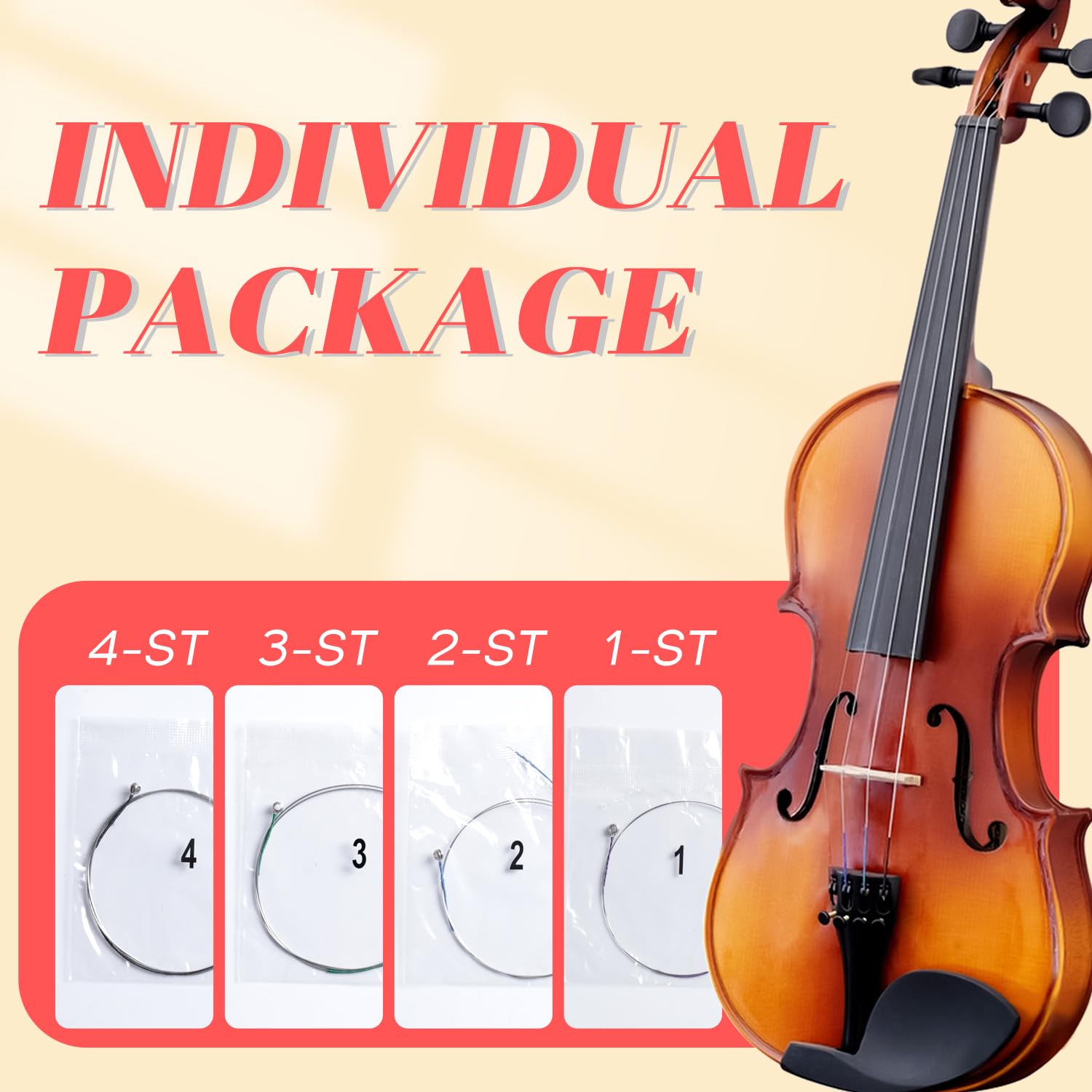 Fansjoy Violin Strings Full Set(G D A E), Universal Steel Strings For 4/4 3/4 1/2 1/4 Size Violins, Quality Synthetic Steel Core