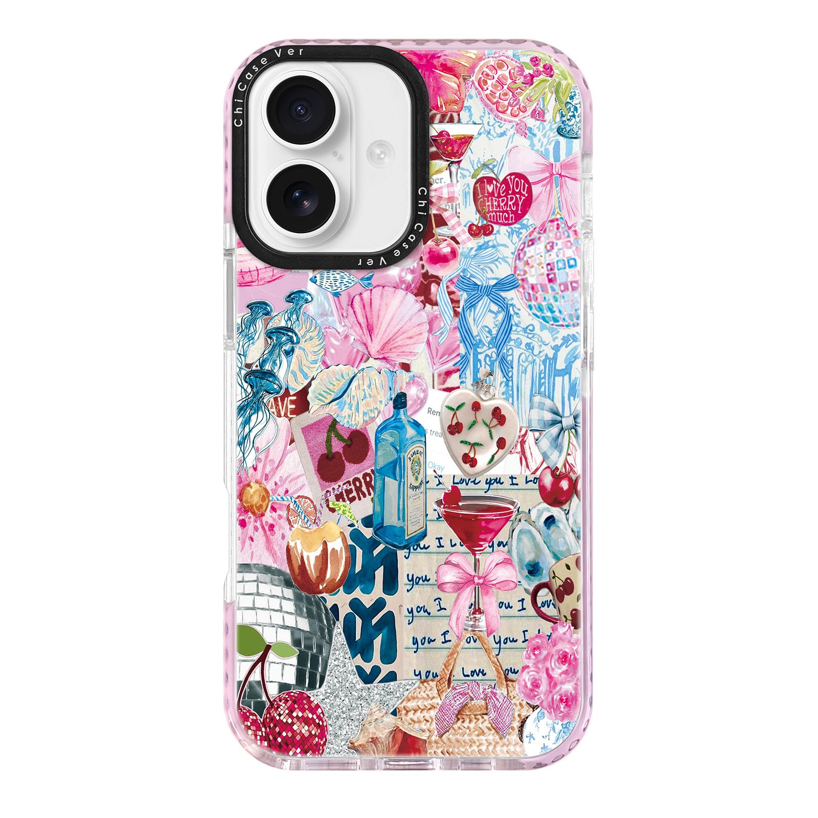 ChiCaseVer for iPhone 16 Plus Case, Romantic Coastal Trendy Design Preppy Collage Pattern, Y2K Soft Slim TPU Compatible with Mag