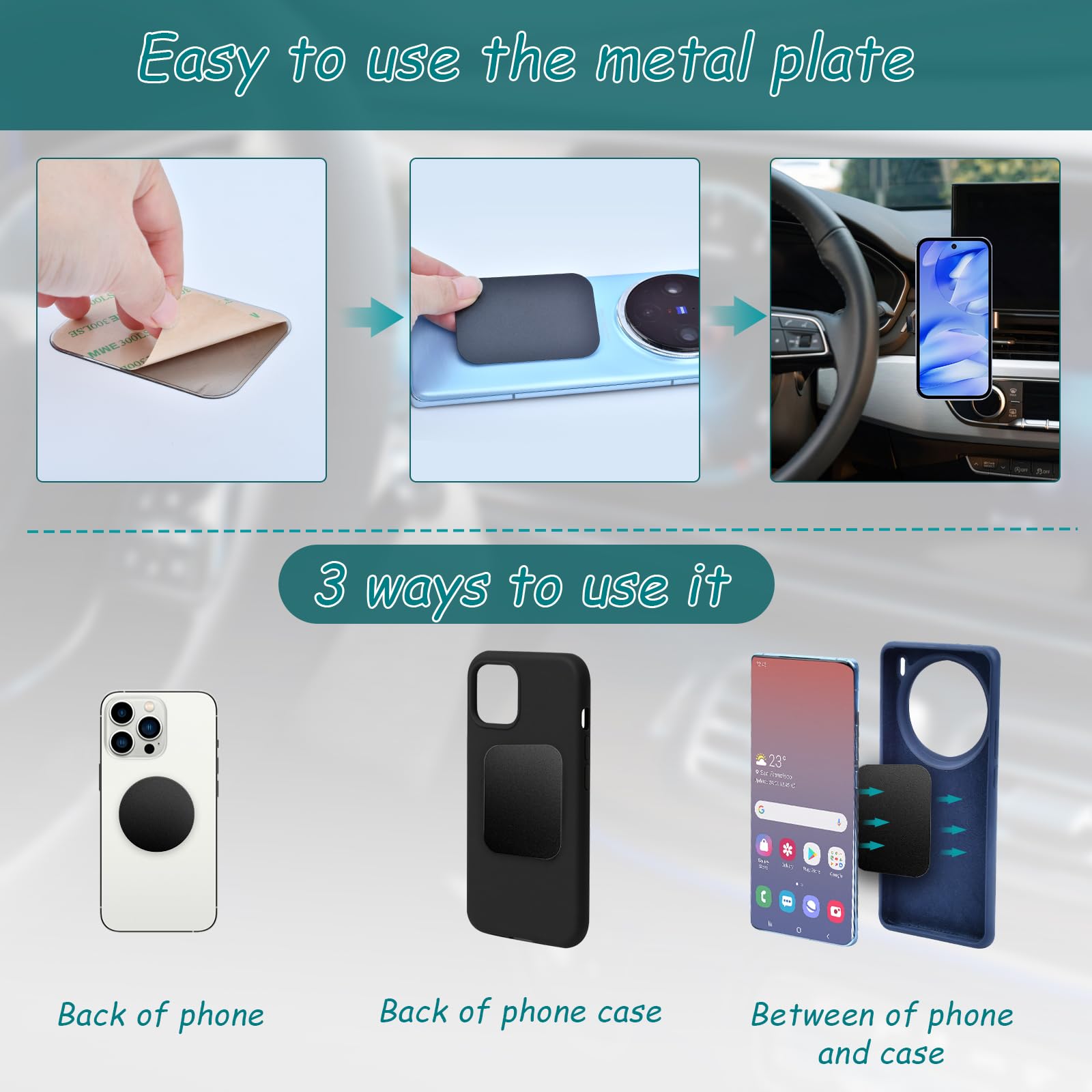 Fpmyb Universal Replacement Metal Plates Set, 20 Pack Mount Metal Plate With Adhesive For Phone Car Mount Holder Cradle, Black R