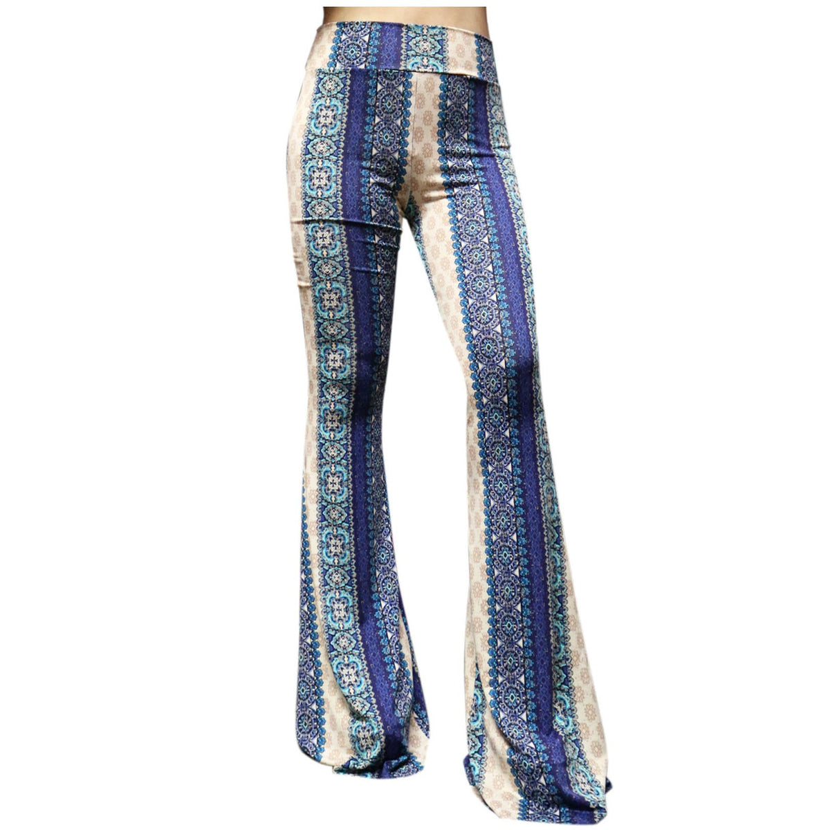 Shopmytrend Smt Womens High Waist Wide Leg Long Bell Bottom Yoga Pants X Large Boho Blue