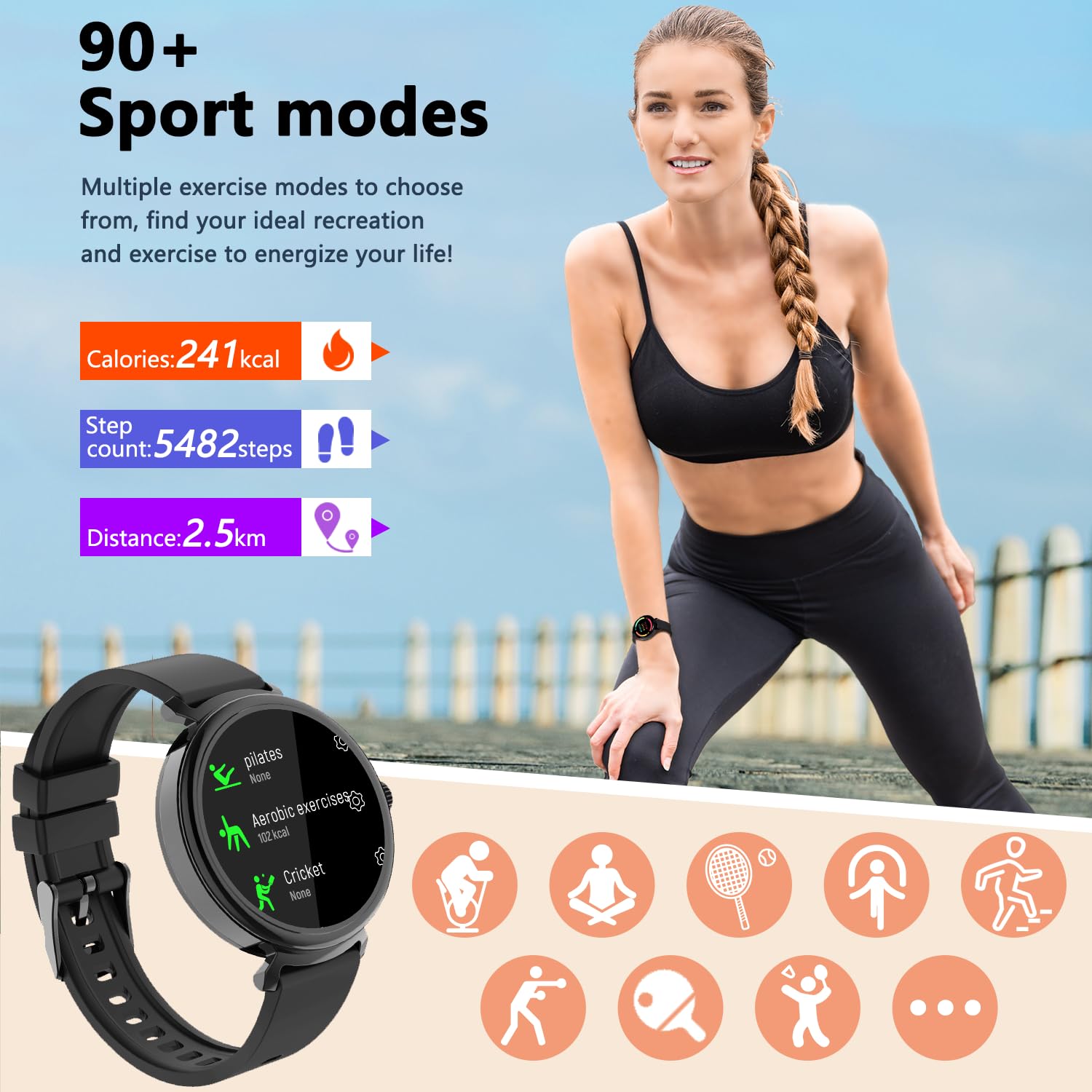 Azgqswr Smart Watch For Women With Answer/Make Call,1.27 '' Hd Waterproof With Diy Faces,Fitness Tracker Smart Watch With Heart