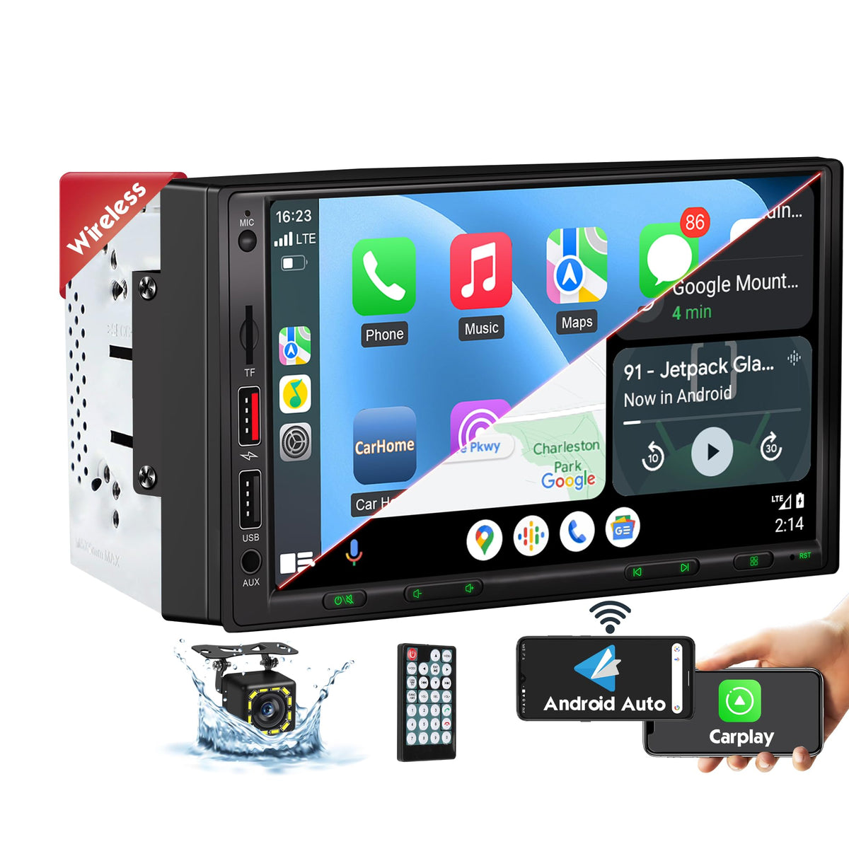 [Dsp Inside] Wireless Double Din Car Stereo, Wireless Apple Carplay Android Auto, 7 Inch Touchscreen Radio With 240W Enhanced Ds