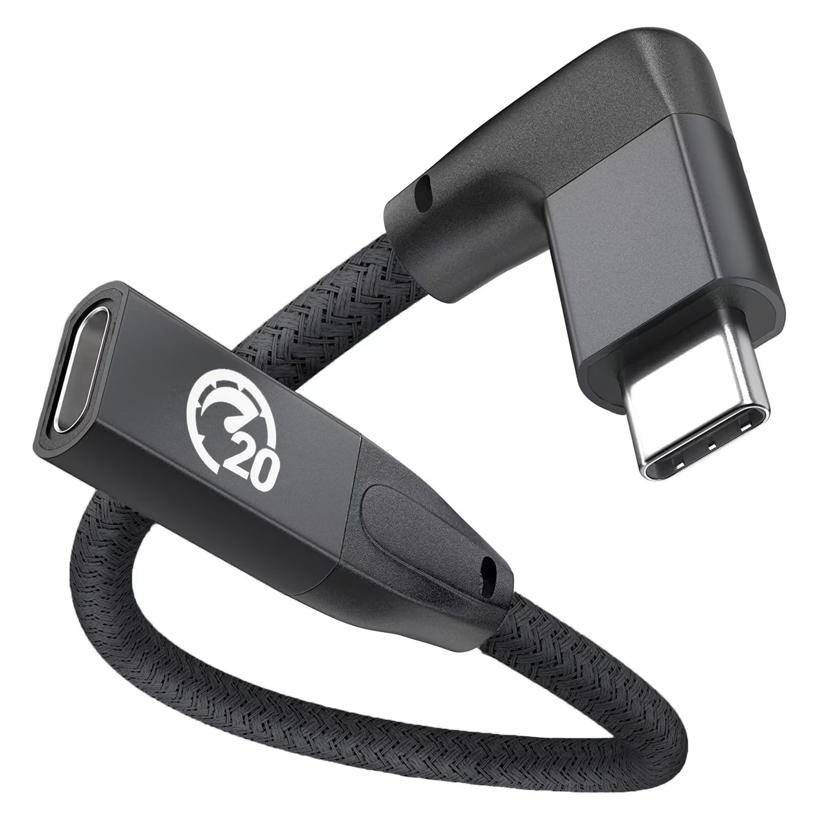 Usebean Right Angle Usb C Extension Cable 0.6Ft, 90 Degree Usb C 3.2 Gen 2 20Gbps Male To Female Type C 4K Video Extender Cord,F