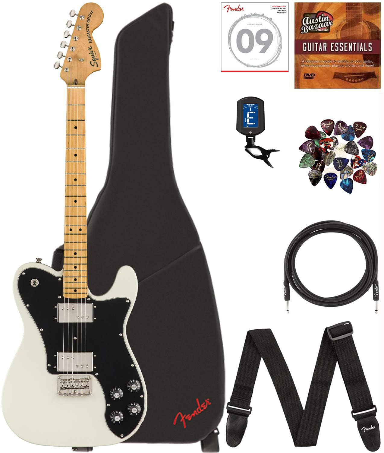 Fender Squier Classic Vibe 70s Telecaster Thinline - Natural Bundle with Gig Bag, Tuner, Strap, Picks, Strings, Instrument Cabl