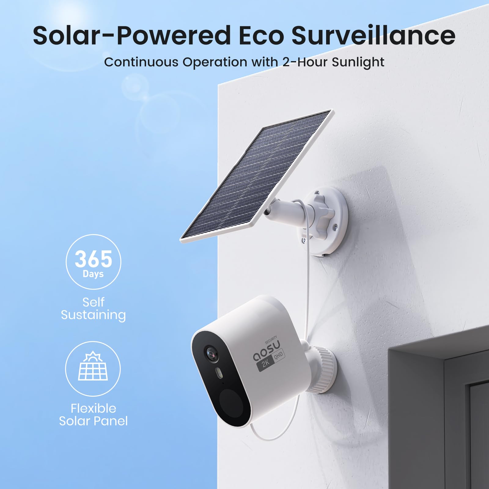 Aosu Solar Security Cameras Wireless Outdoor, 2K Qhd Home Security System, 4 Cameras Kit With 166� Ultra Wide View, Forever Power, Spotlight Camera, 32G Local Storage, No Monthly Fee