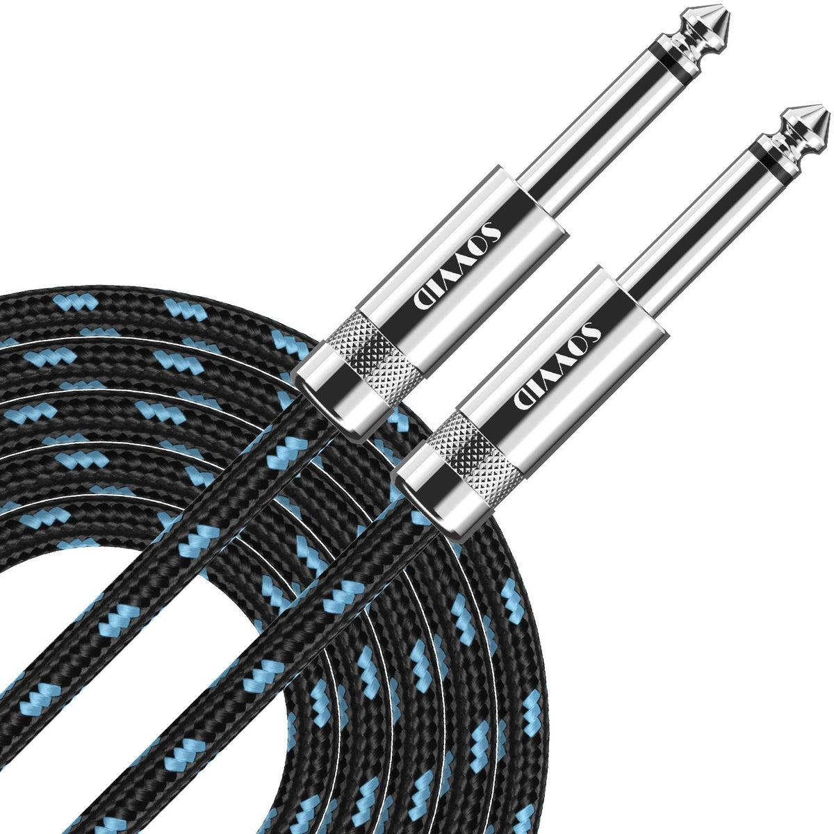Sovvid Guitar Cable 10Ft Professional Instrument Cable Electric Guitar Amp Cord 1/4Inch Ts Cable For Guitar Bass Mandolin Keyboard And Pro Audio Straight Angle Black Blue