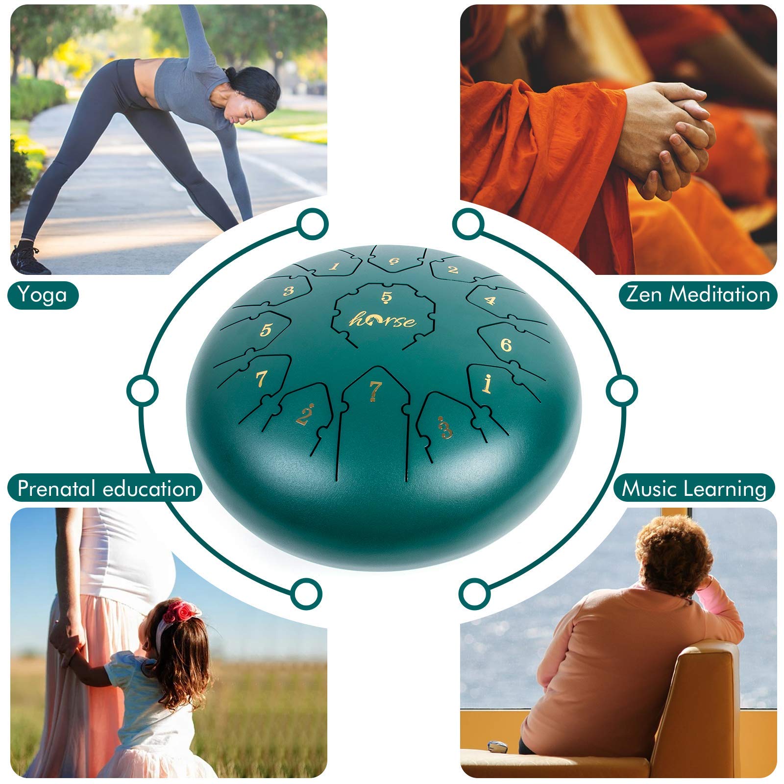 Steel Tongue Drum, Horse 12 Inch 13 Tones Tank Drum C Key Percussion Steel Drum Kit With Drum Mallets Note Stickers Finger Picks