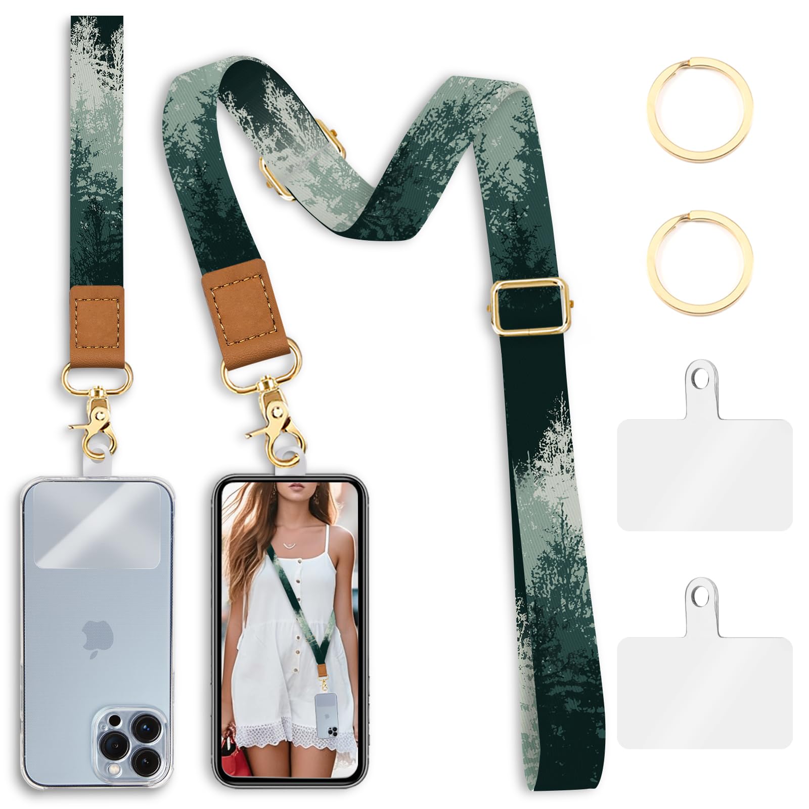 Piefly Phone Lanyard Crossbody Wrist Strap, Forest Tree Cell Phone Lanyards For Around The Neck Wristlet Shoulder, Adjustable Ph
