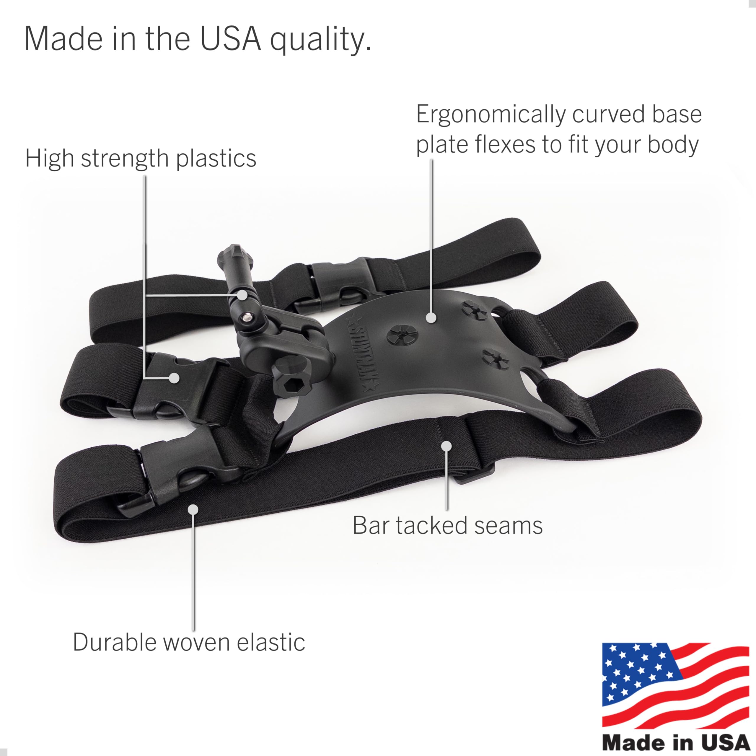 STUNTMAN 360 Shoulder Mount for Action Cameras - Fits GoPro, DJI Osmo, Insta360 - Black, High Stability, Model STM360