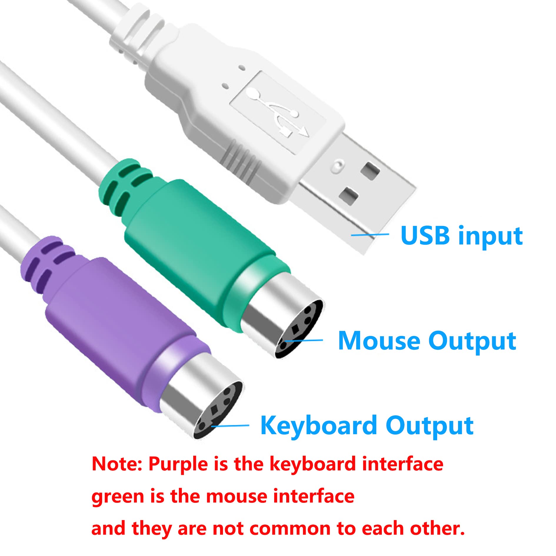 Gelrhonr Ps/2 To Usb Cable Leihong Usb To Ps/2 Plug Active Usb To Dual Ps/2 Adapter Keyboard Mouse Converter Adapter For The Keyboard Ps2 (White)