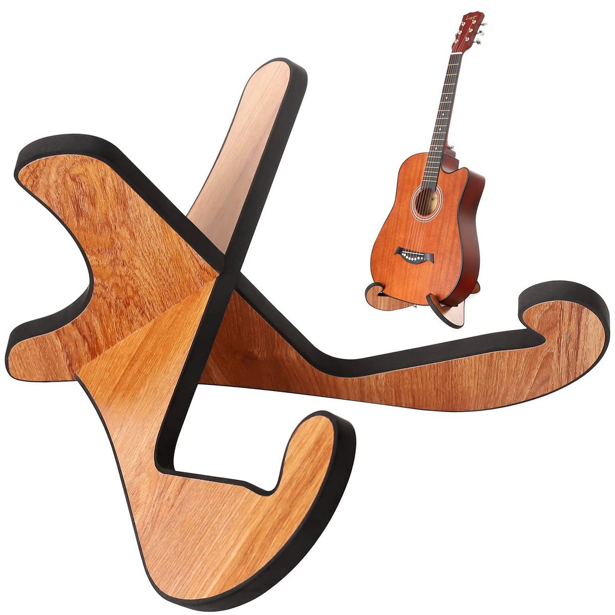Lacbec Wooden Guitar Stand, Detachable Non Slip Wood Guitar Stand Holder Floor For Acoustic Electric Classical Bass Guitars