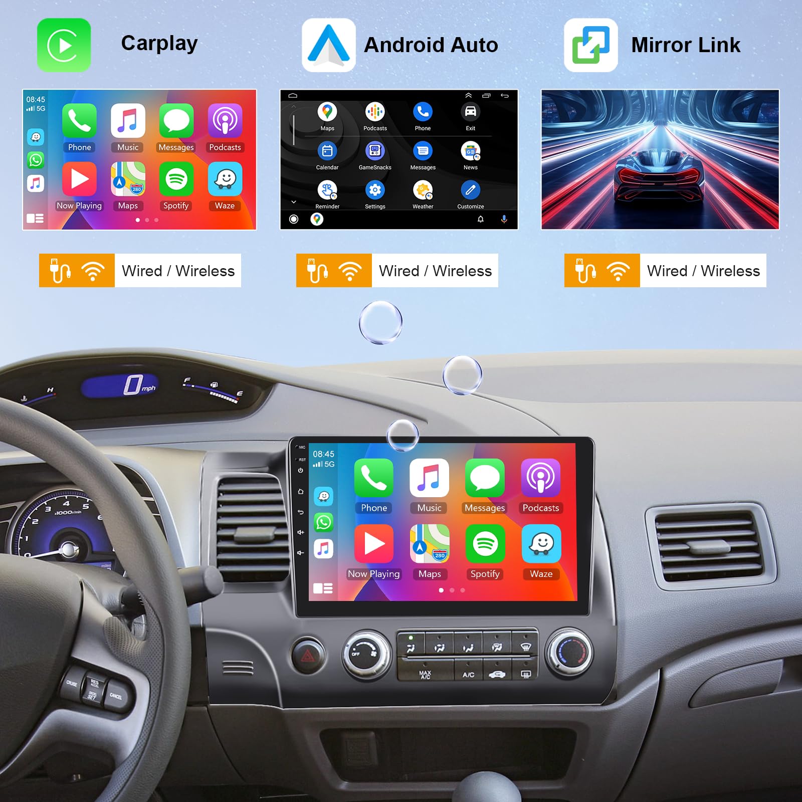 Android 13 Car Radio For Honda Civic 2006 2011 Rimoody 10.1 Inch Touch Screen Car Stereo With Gps Navigation Bluetooth Wifi Mirr