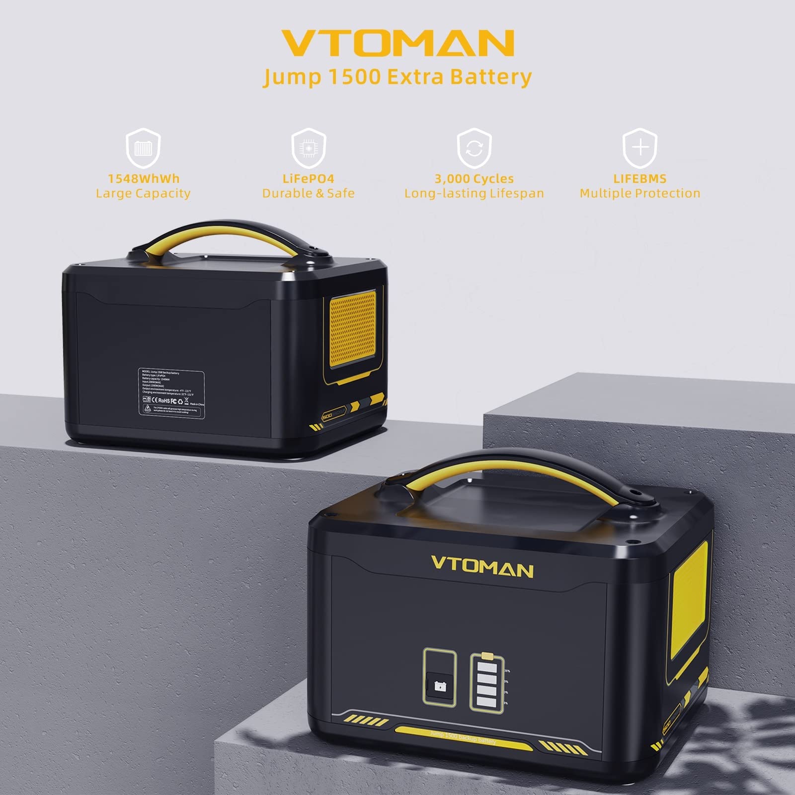 Vtoman Jump 1500 Extra Battery 1548Wh, Backup Lifepo4 (Lfp) Battery With Bms Protection Jump 1000 & Jump 1500X & Jump 1800 Power