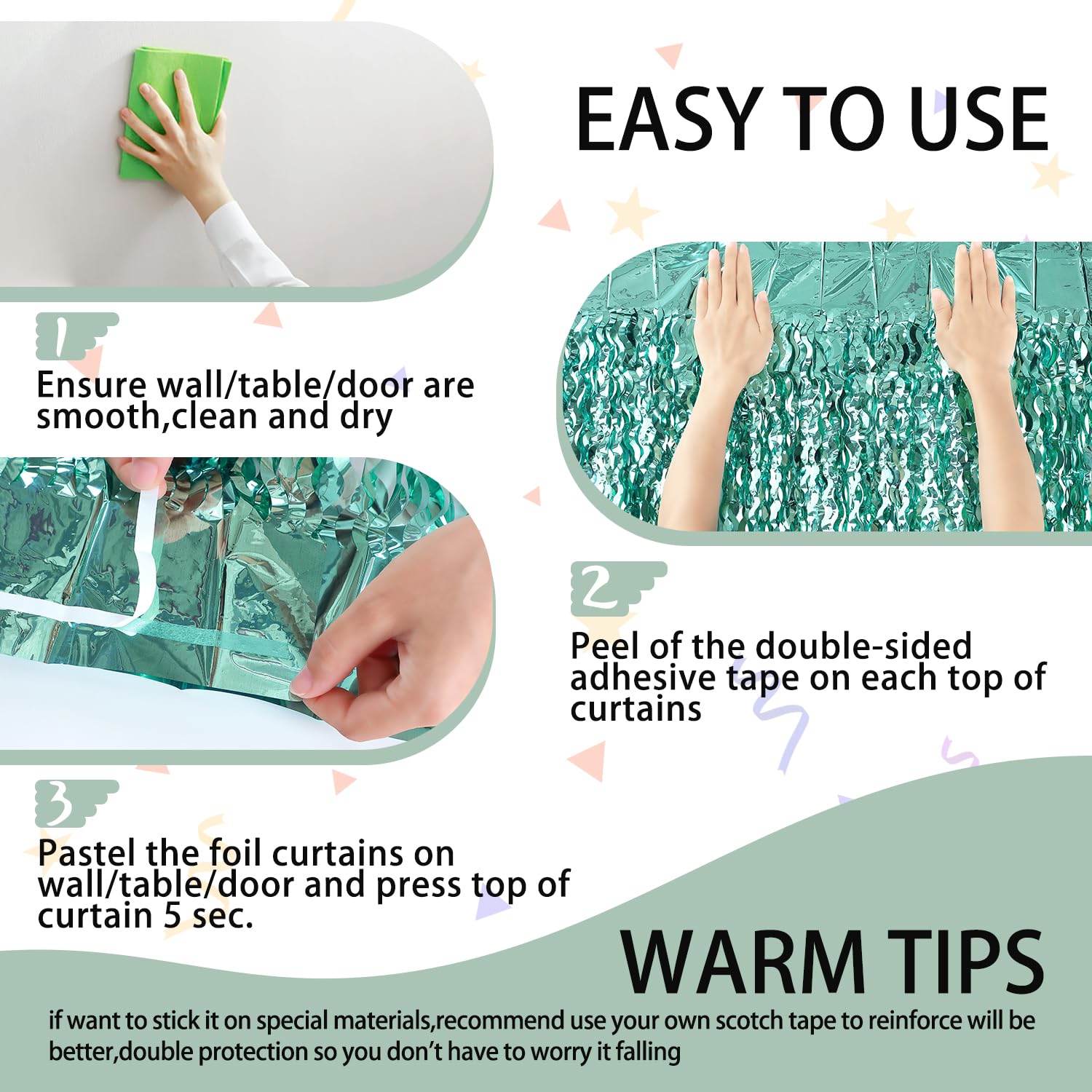 3 Pack Teal Aqua Blue Wave Foil Curtains   3.3 Ft X 6.6 Ft Tinsel Metallic Streamers For Photo Booth Birthday Wedding Girl Princ