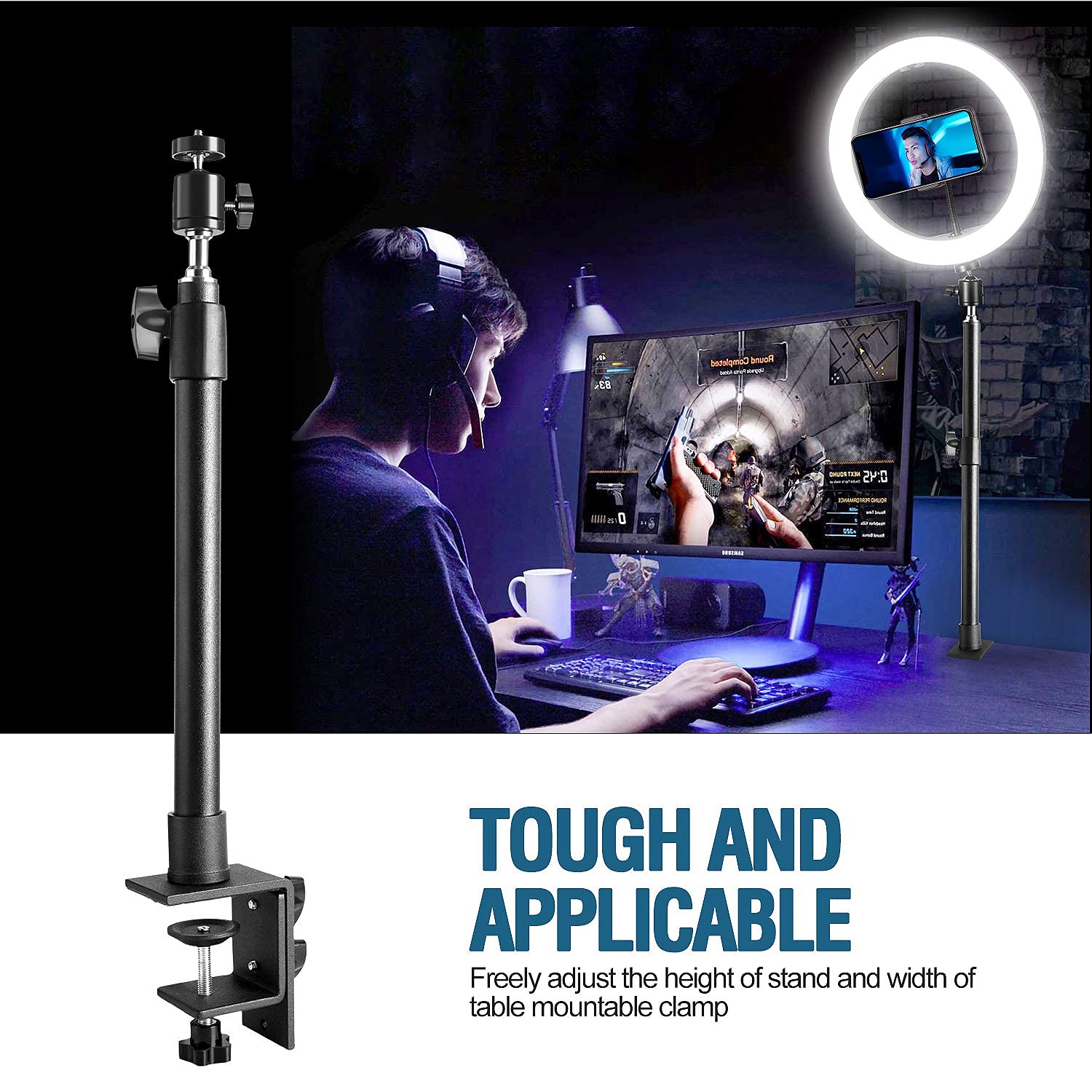 Toazoe 14-25.5 Camera Desk Mount Table Stand With 360 Rotatable Ball Head, Adjustable Desk Light Stand, Aluminum Tabletop C