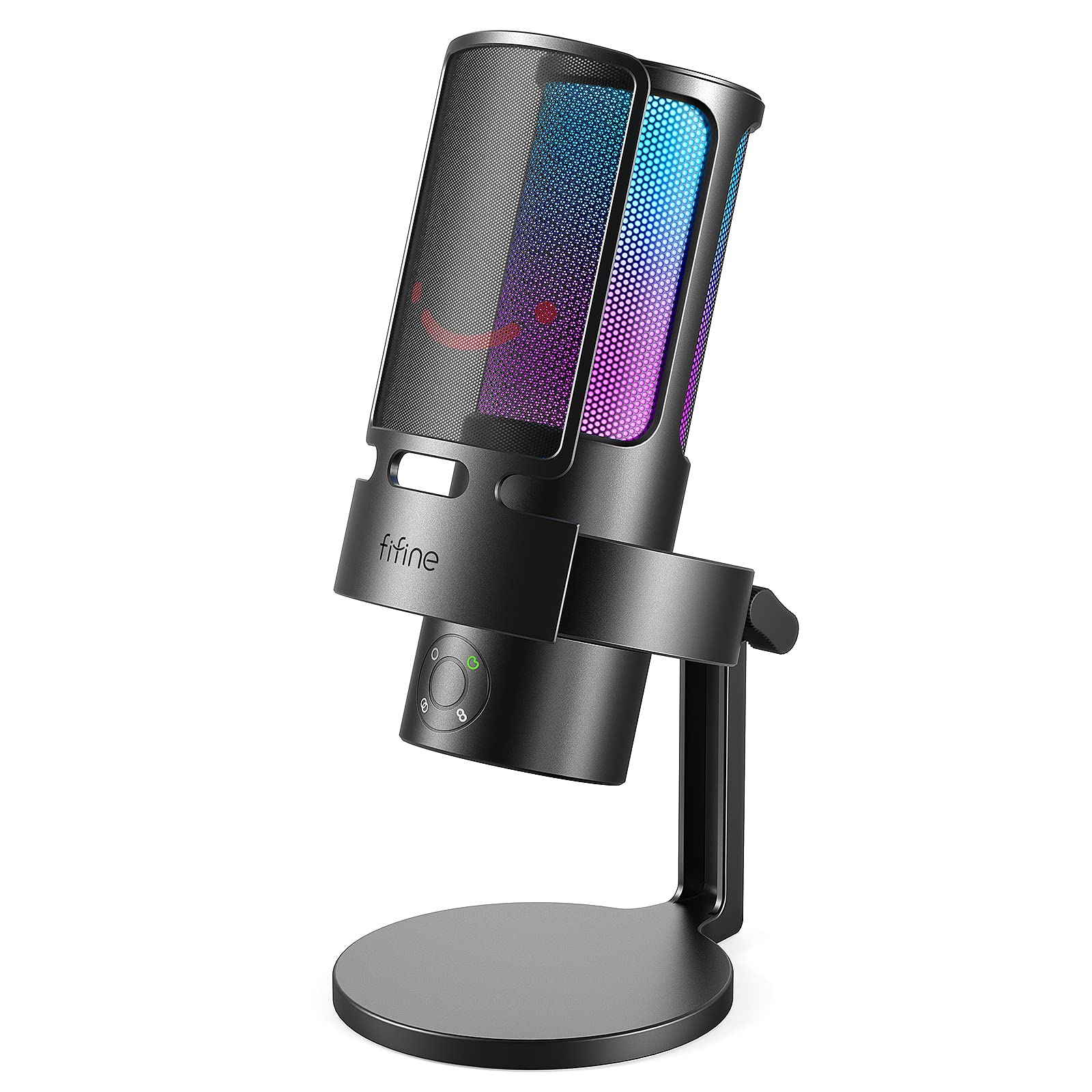 Fifine Gaming Usb Microphone, Pc Computer Mic With 4 Polar Patterns For Podcast Streaming Recording Youtube, Rgb Condenser Deskt