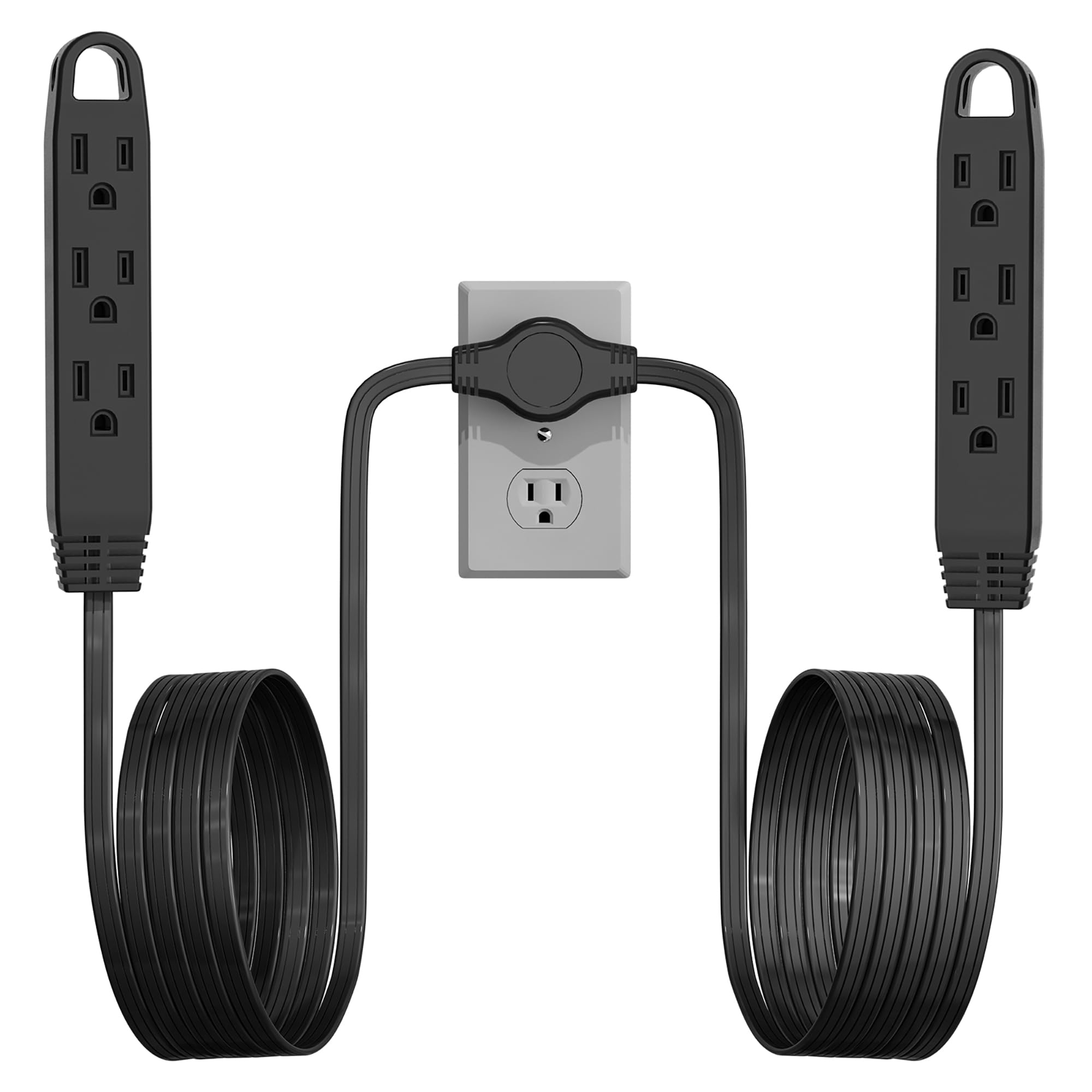 3 Prong 12Ft Twin Extension Cord With 6 Outlets And Safety Covers   Slim Design For Furniture, 12Ft Double Cord 6 Ft Each Side I