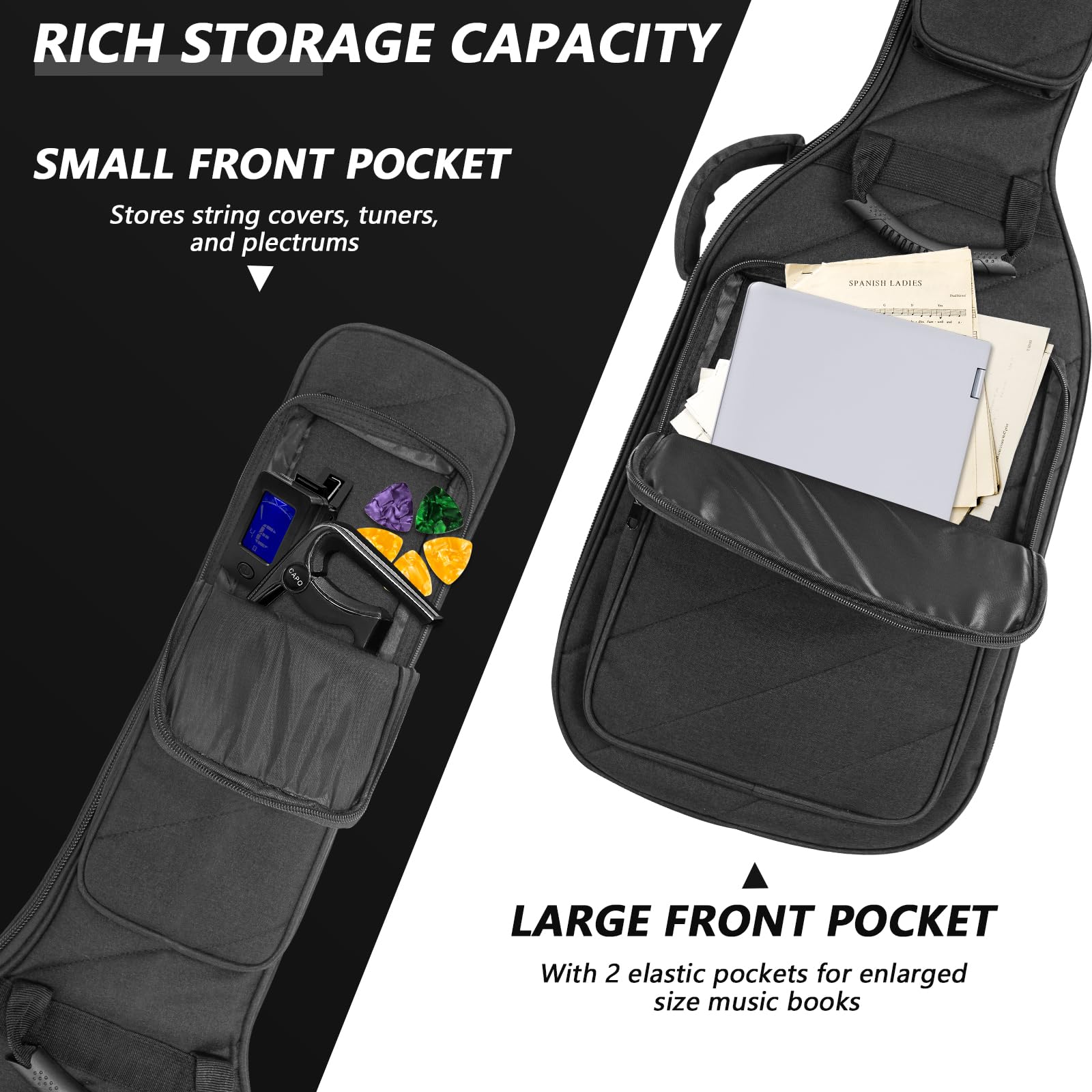 Letsrock Electric Guitar Case With 0.7 Inch Thick Padding 3 Pockets With Electric Guitar Gig Bag, Adjustable Shoulder Strap Comp